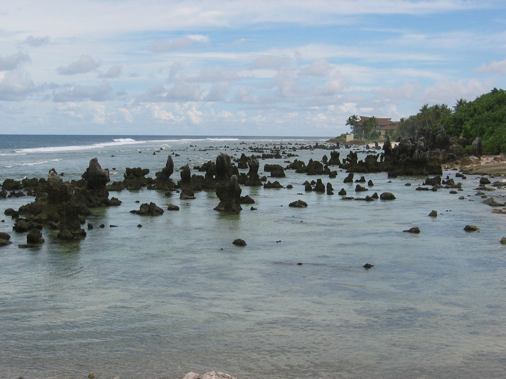 Kawasan pantai Nauru, dengan tiang-tiang karang semula jadi yang unik.