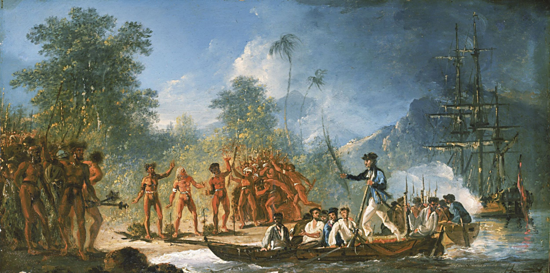 제임스 쿡이 탄나섬에 상륙하는 모습, 약 1774년