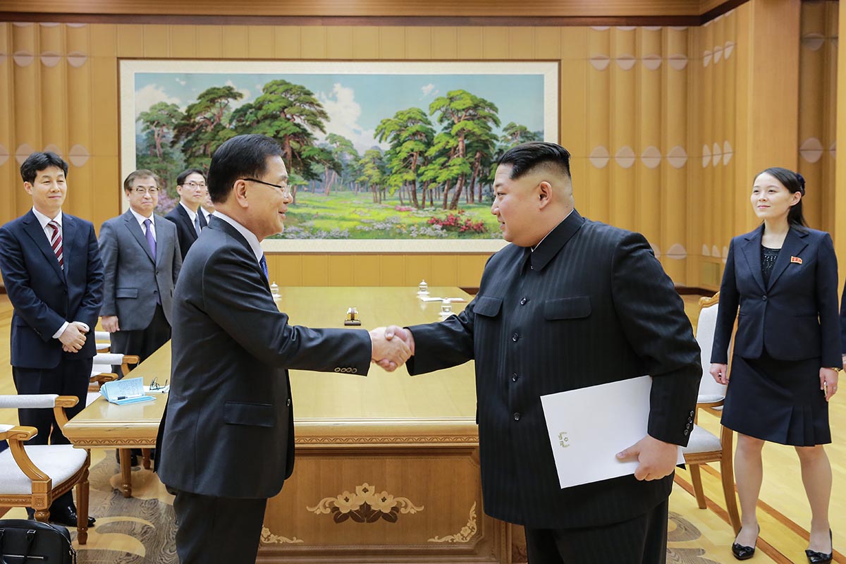 Kim Jong Un and his sister Kim Yo-jong (right) in March 2018
