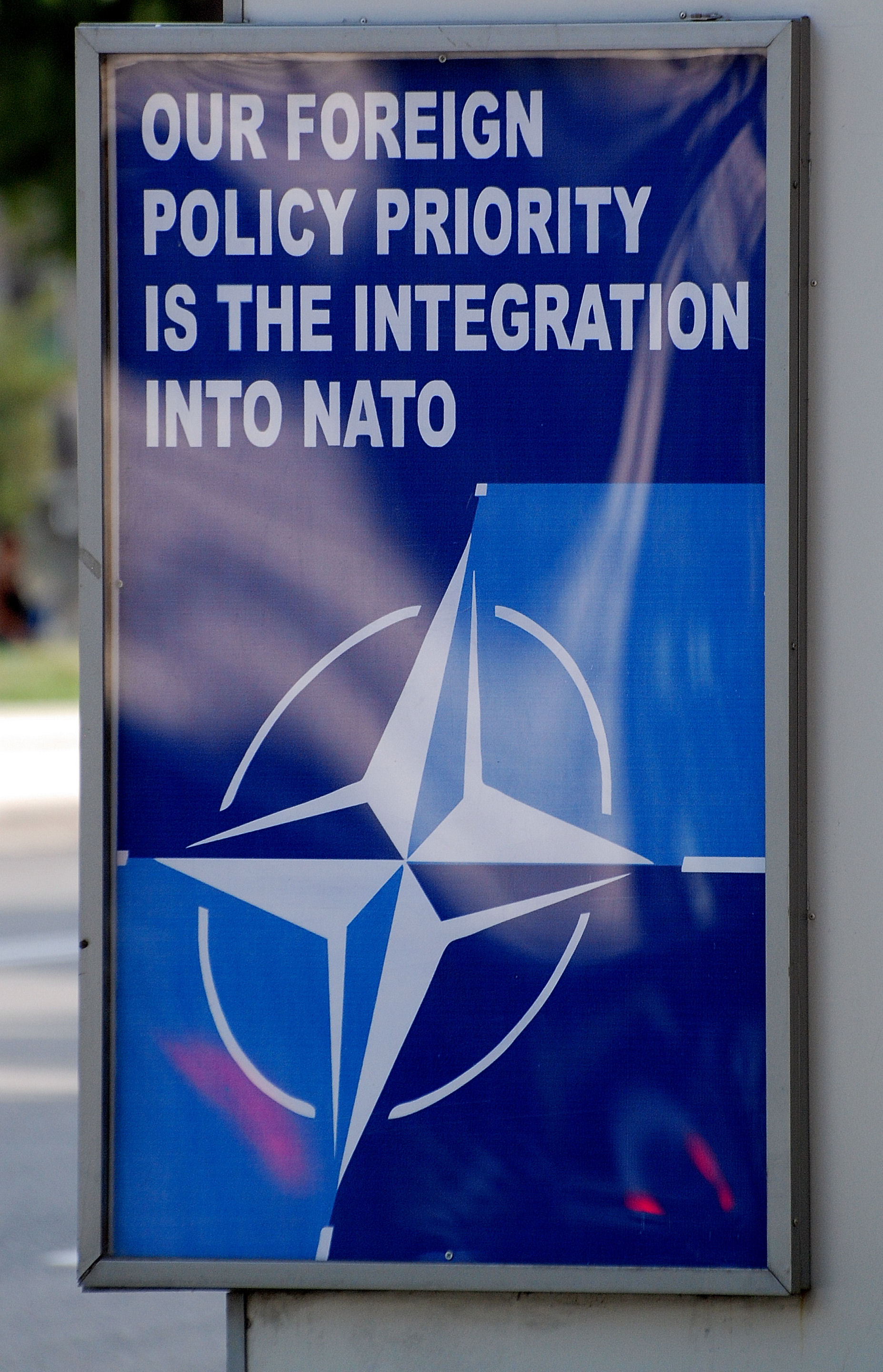 A pro-NATO poster in Tbilisi, reflecting Georgia's Euro-Atlantic aspirations, a source of tension with Russia.