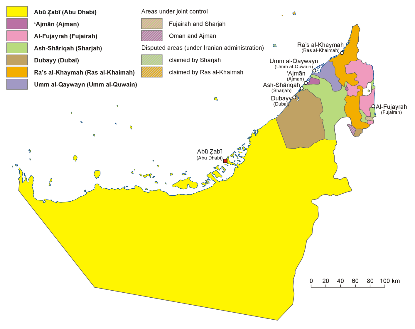 Peta pembagian administratif Uni Emirat Arab