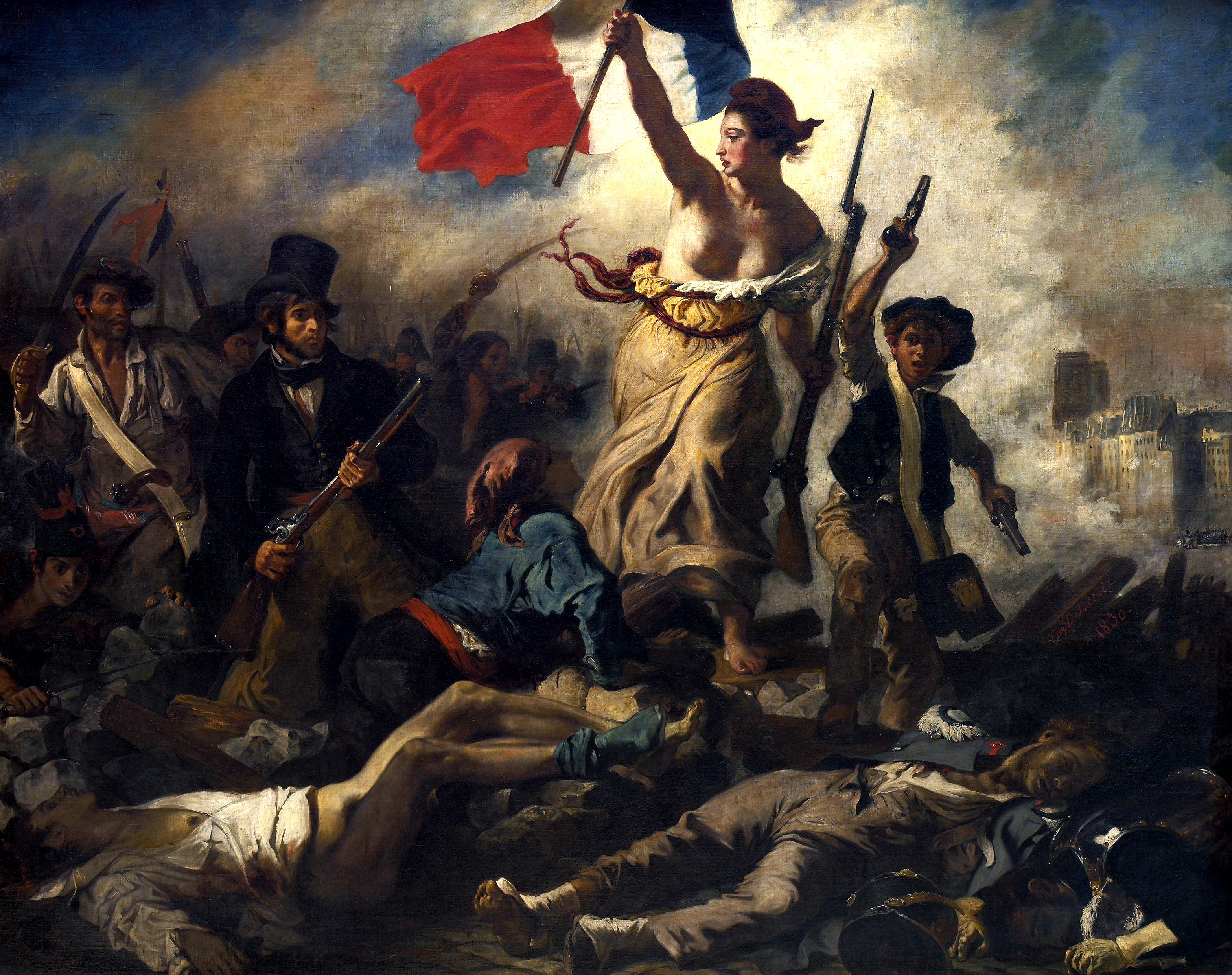 Kebebasan Memimpin Rakyat oleh Eugène Delacroix (1830), sebuah karya ikonik yang melambangkan perjuangan untuk kebebasan dan nilai-nilai republikan.