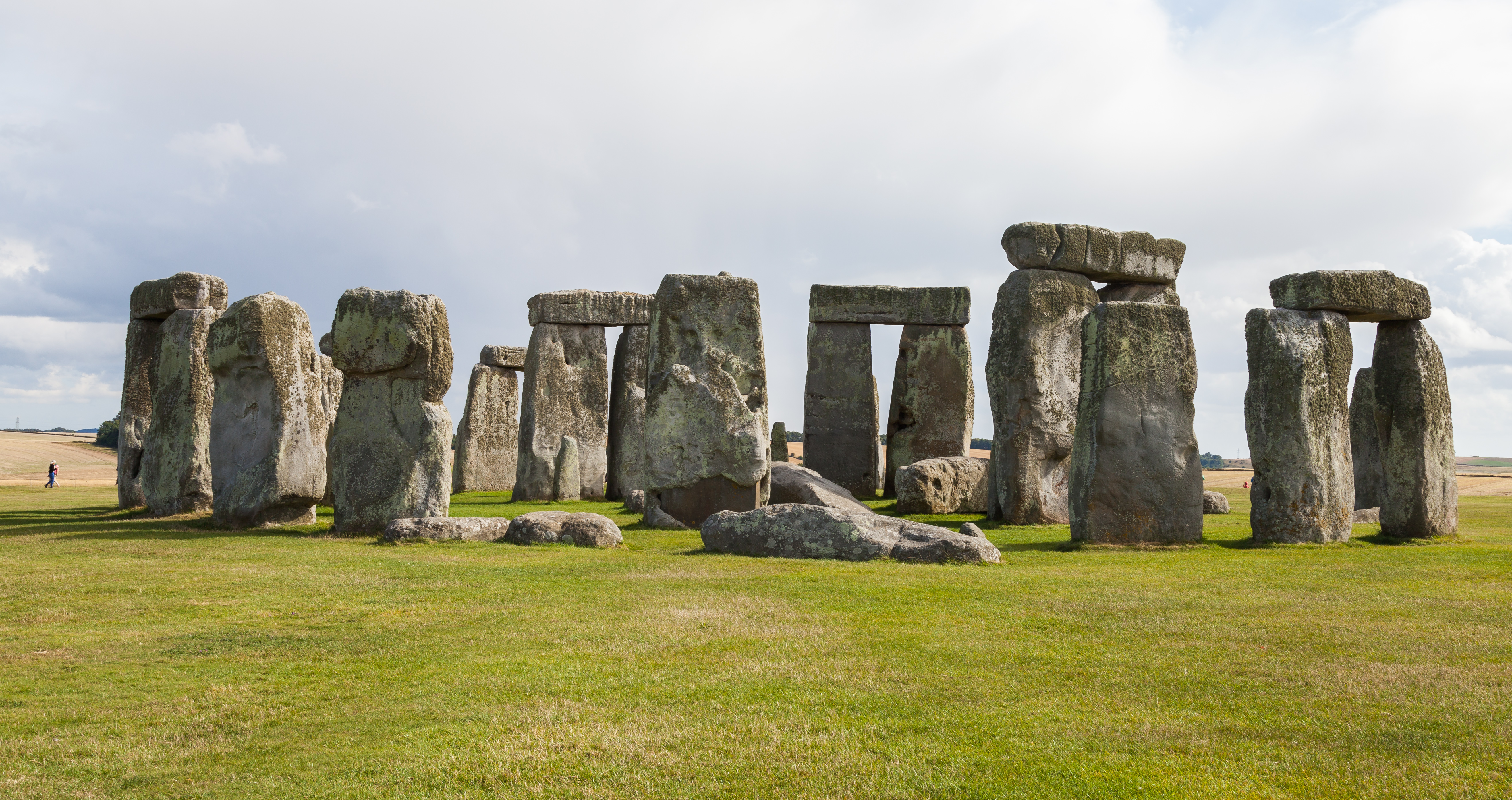 Stonehenge in Wiltshire is a ring of stones, each about 13 ft high, 7 ft wide and 25 t, erected 2400-2200 BC.