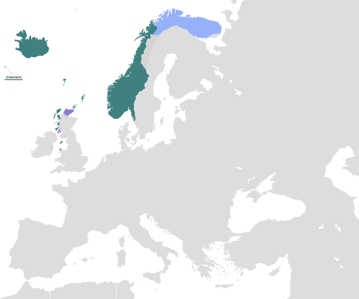 The Norwegian Kingdom at its greatest extent during the 13th century, including the historically shared border region with the Novgorod Republic.