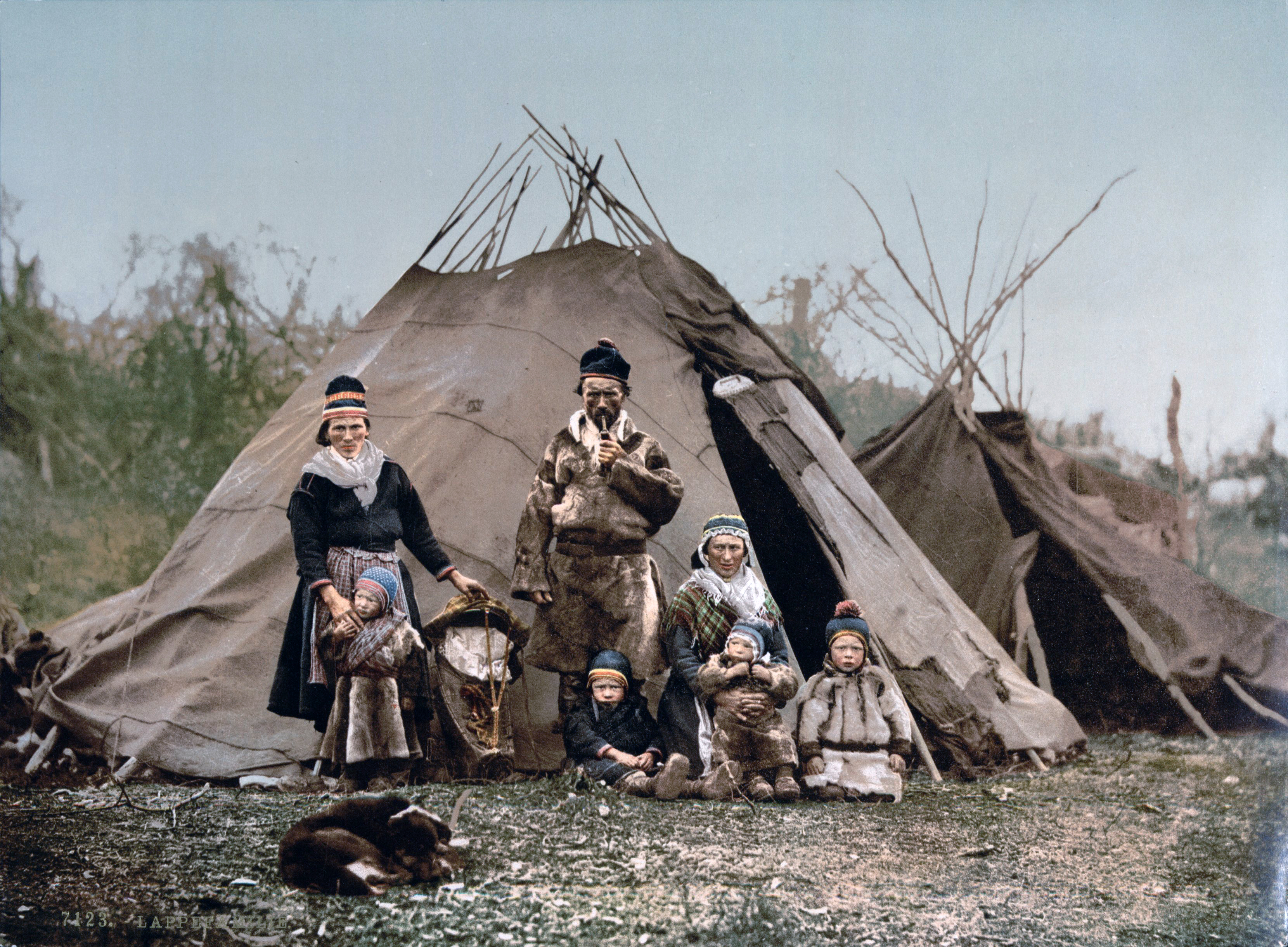 A Sámi family in Norway, circa 1900. This period also saw intensified efforts towards the Norwegianization of the Sámi and Kven populations.
