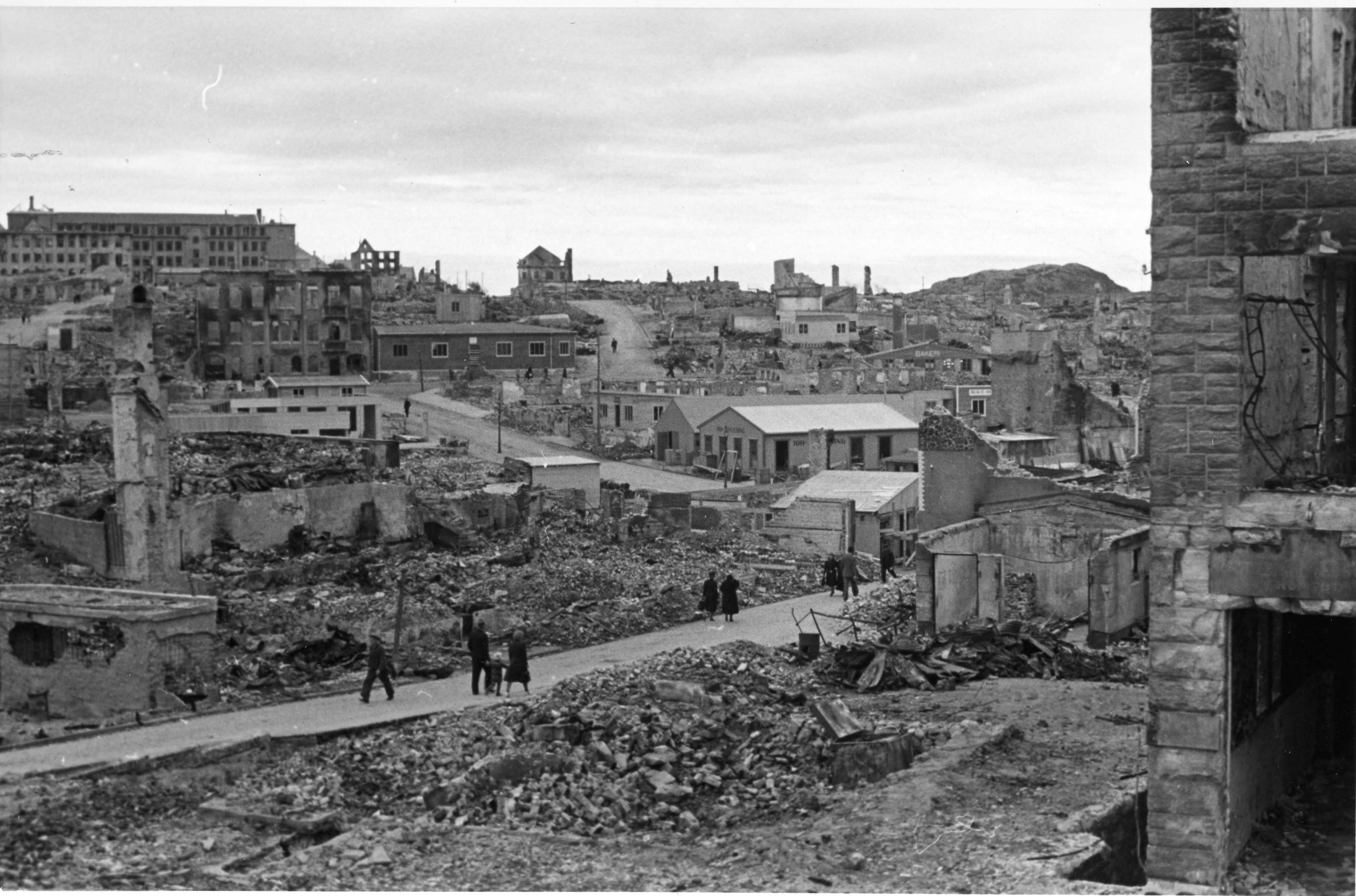 The bombing of Kristiansund in 1940. The German invasion resulted in the bombing of 24 Norwegian towns and cities in the spring of 1940, causing significant destruction and civilian casualties.