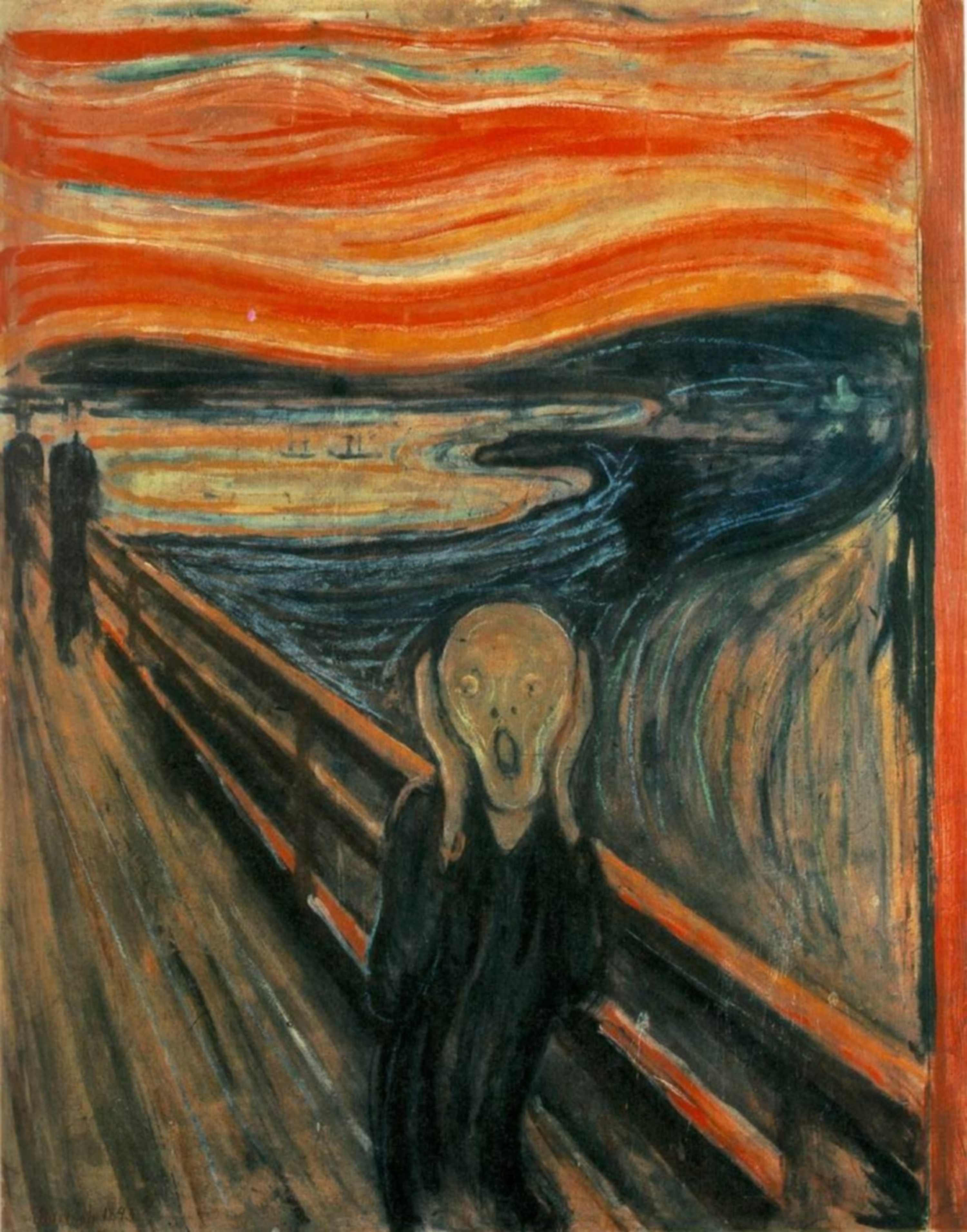 The Scream (1893) by Edvard Munch, an iconic image of modernist art, expressing the anxiety of modern man.