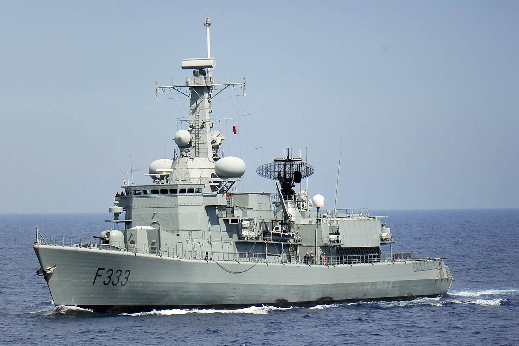 The Portuguese Navy frigate NRP Bartolomeu Dias (F333), participating in international maritime security operations.