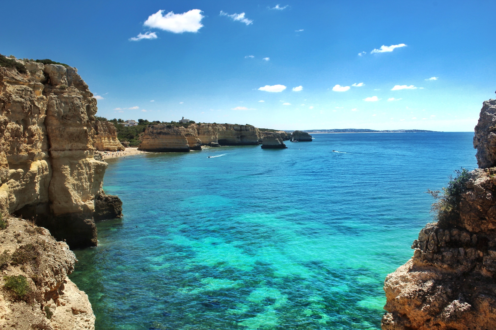 The Portuguese coast in the Algarve, a major international tourist destination known for its beaches and climate.