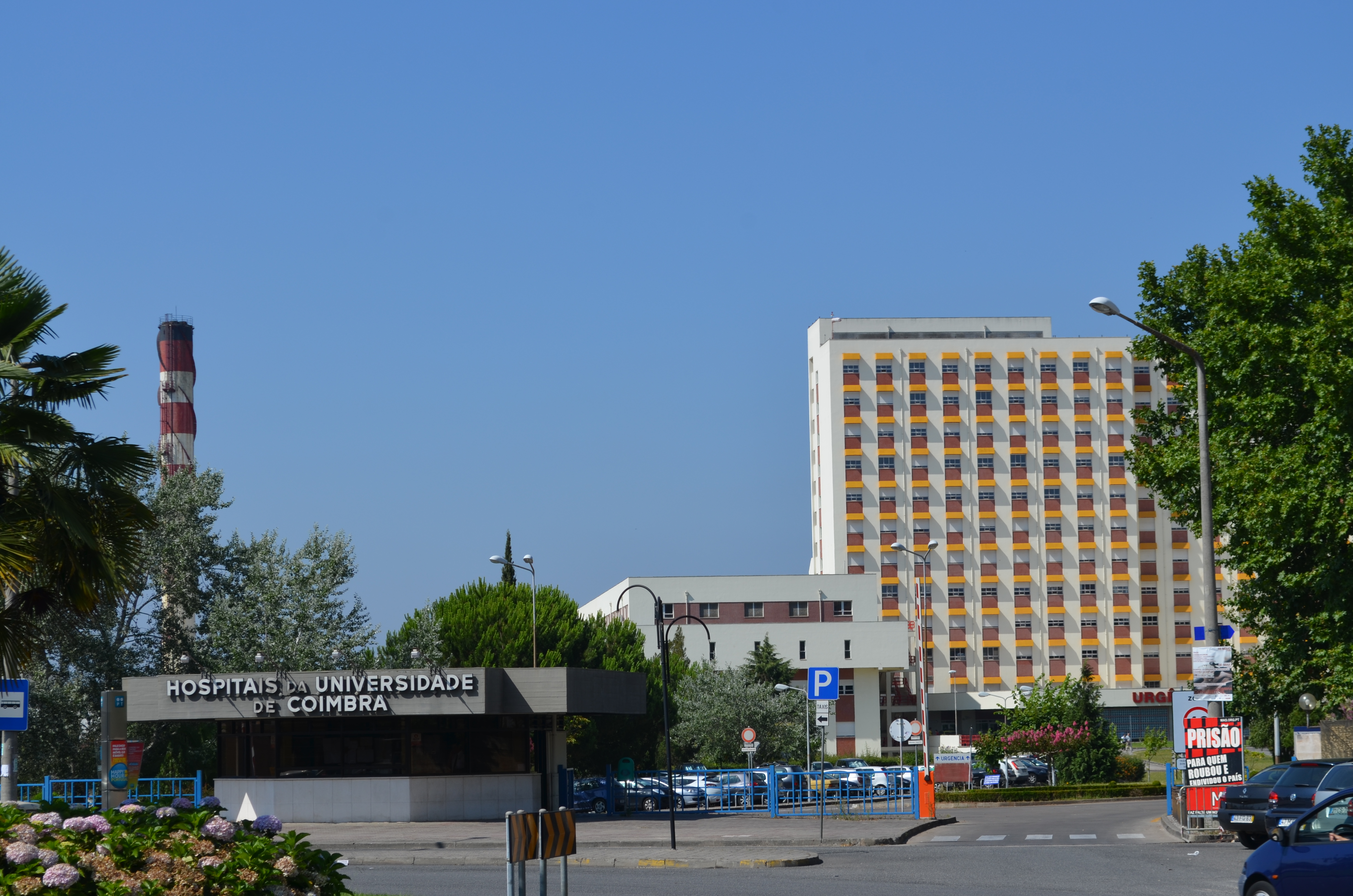The main entrance of the Coimbra University Hospitals Centre (CHUC), a major public healthcare provider and teaching hospital.