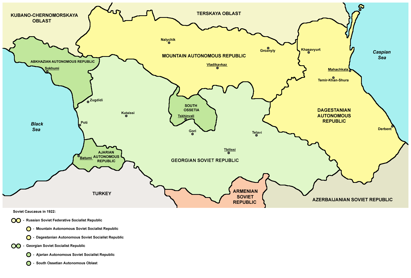 Bản đồ Tỉnh tự trị Nam Ossetia năm 1922