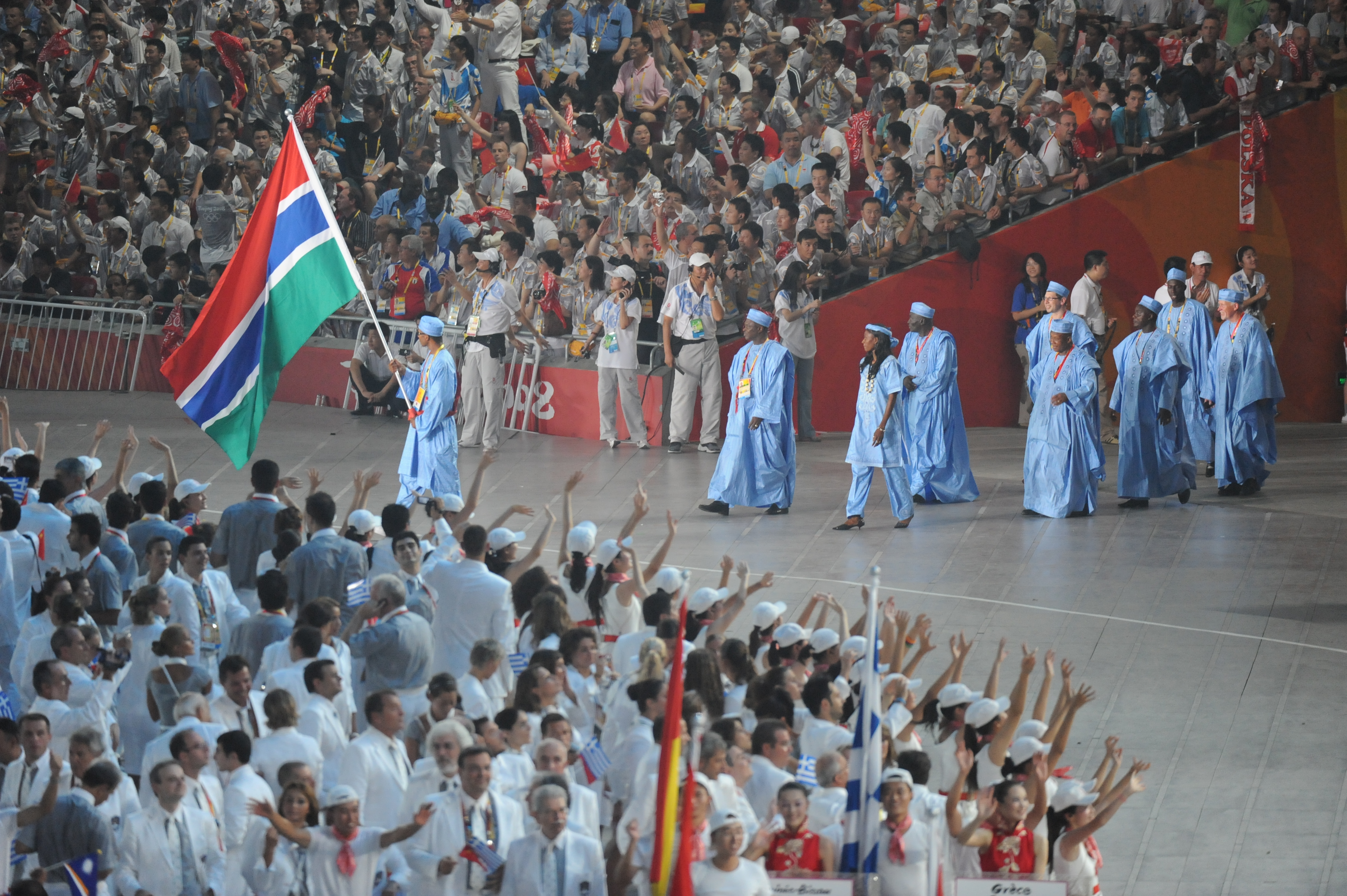 The Gambian delegation at the opening ceremony of the 2008 Summer Olympics in Beijing, China.