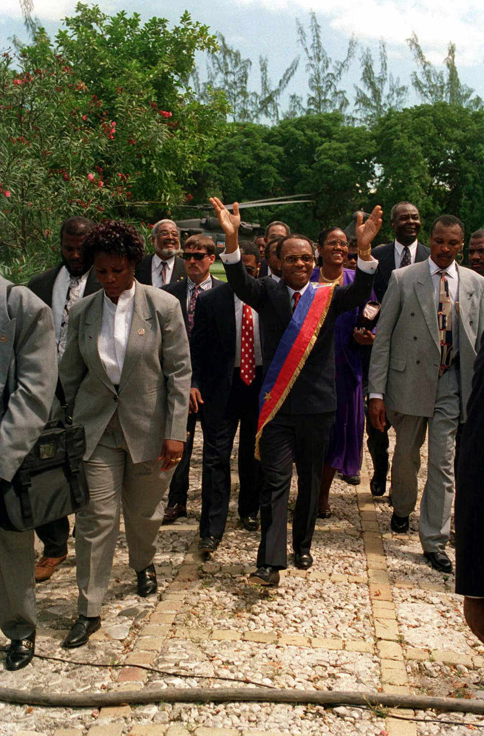 Jean-Bertrand Aristide returns to Haiti in 1994 following the U.S.-led intervention designed to remove the military regime installed by the 1991 Haitian coup d'état. His return was seen by many as a restoration of democracy.