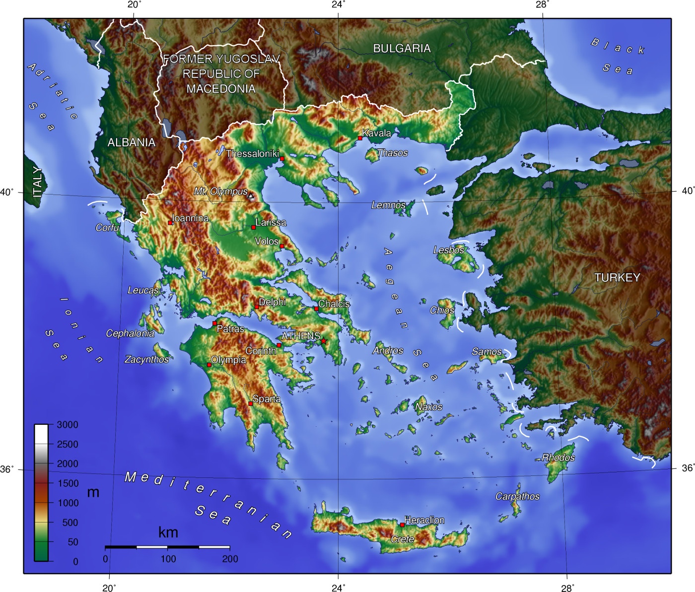 Peta topografi Yunani