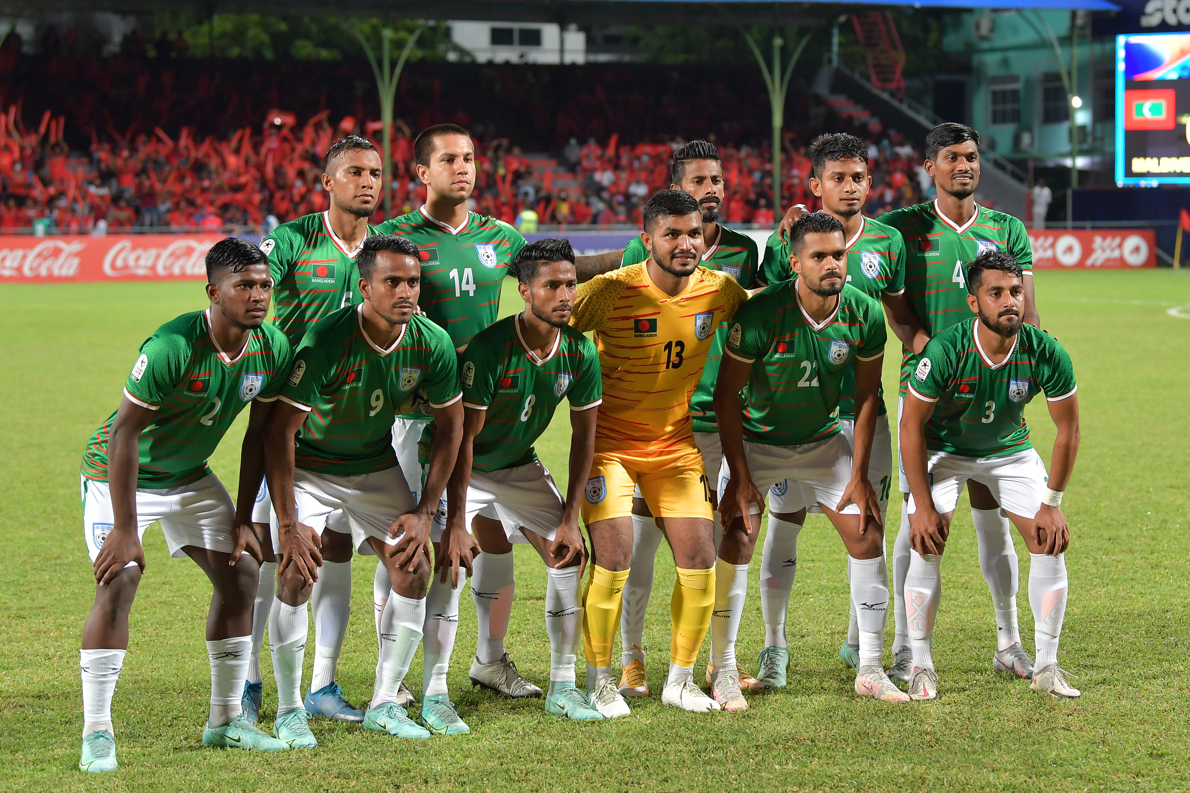 The Bangladesh national football team during the 2021 SAFF Championship.