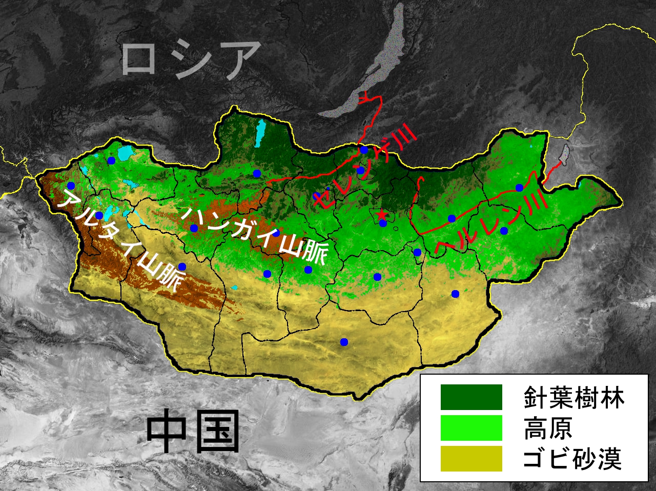モンゴルの地形地図