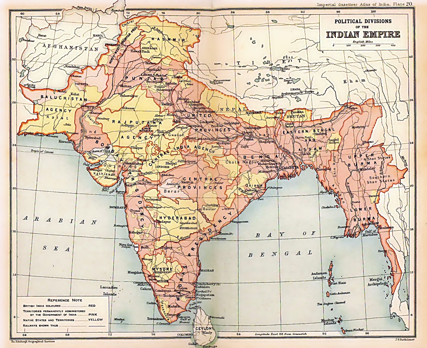 1909 map of the British Indian Empire showing directly administered territories and princely states. The colonial administration often exacerbated social divisions and economic exploitation, leading to widespread hardship.