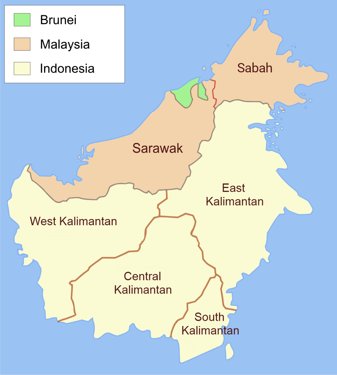 Sempadan Brunei (hijau) sejak 1890