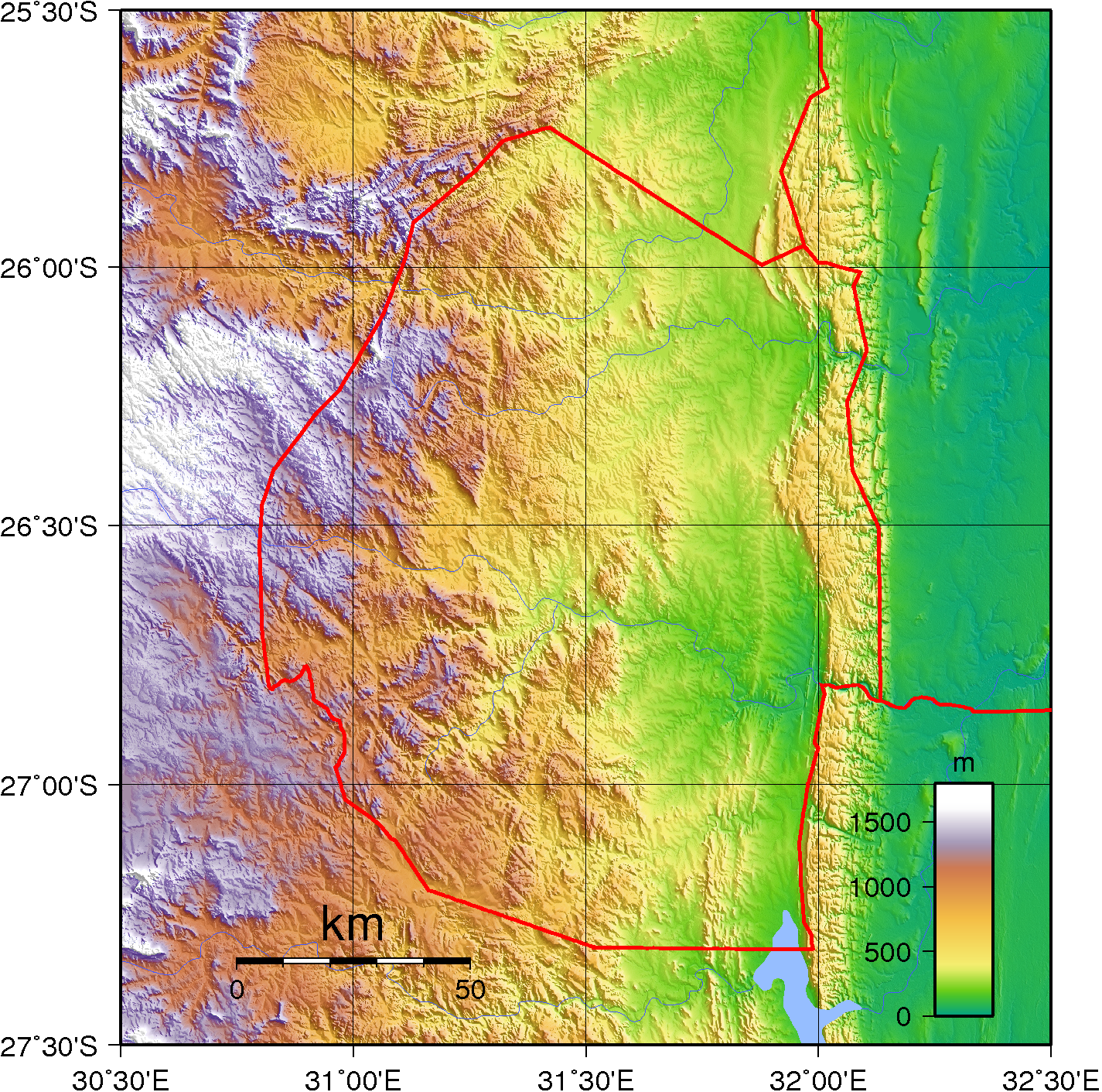 Peta topografi Eswatini