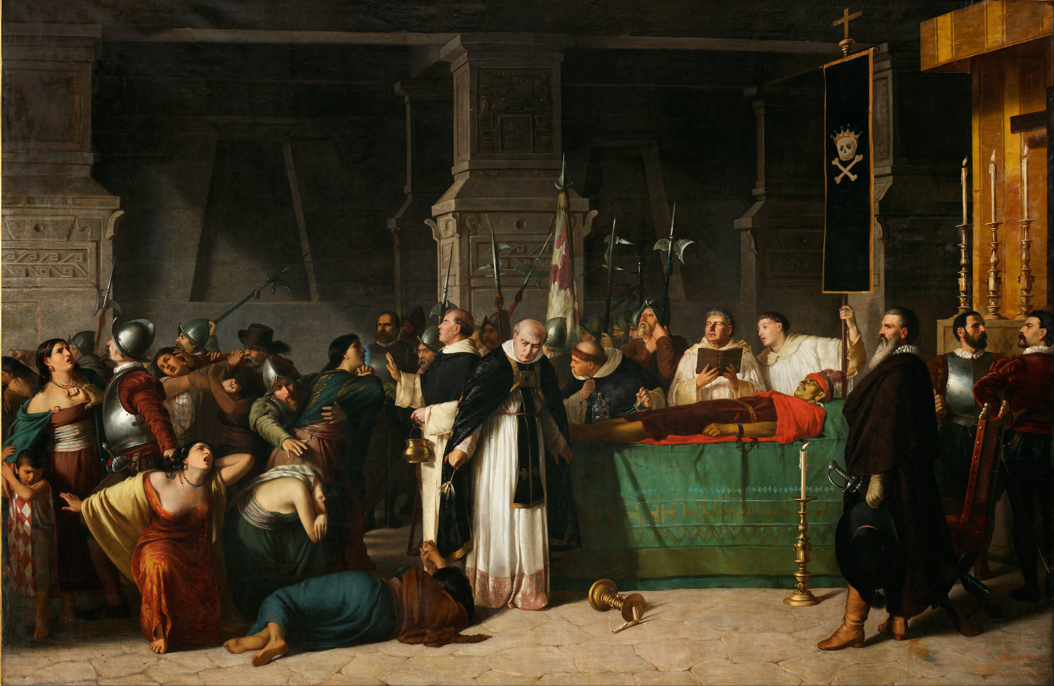 The Funerals of Atahualpa (1867) by Luis Montero. Atahualpa was the last ruling Sapa Inca of the Inca Empire before the Spanish conquest. He was captured and executed by the Spanish on August 29, 1533.