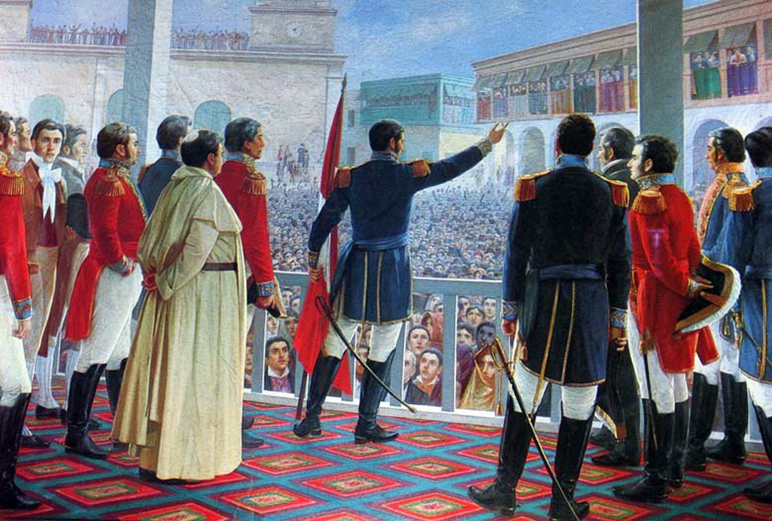 José de San Martín proclaiming the independence of Peru on July 28, 1821. Painting by Juan Lepiani.