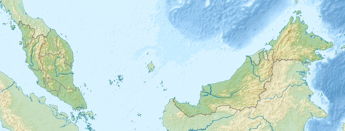 Bản đồ địa hình của Malaysia; Núi Kinabalu là đỉnh núi cao nhất nước.