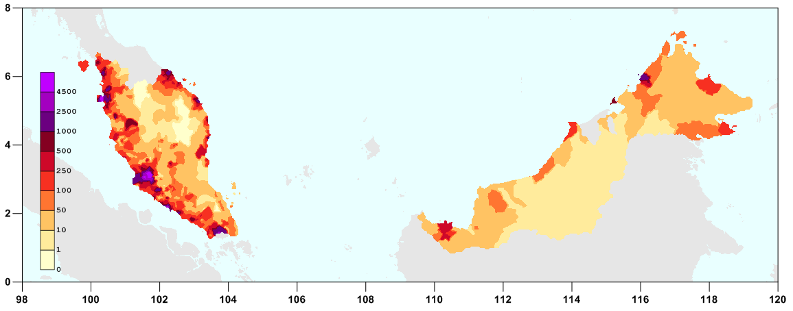 Mật độ dân số (người trên km2) năm 2010