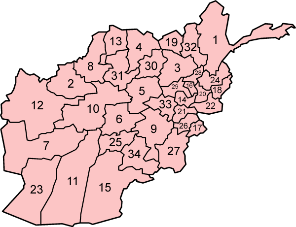 Afghanistan được chia thành 34 tỉnh, các tỉnh này lại được chia thành nhiều huyện.
