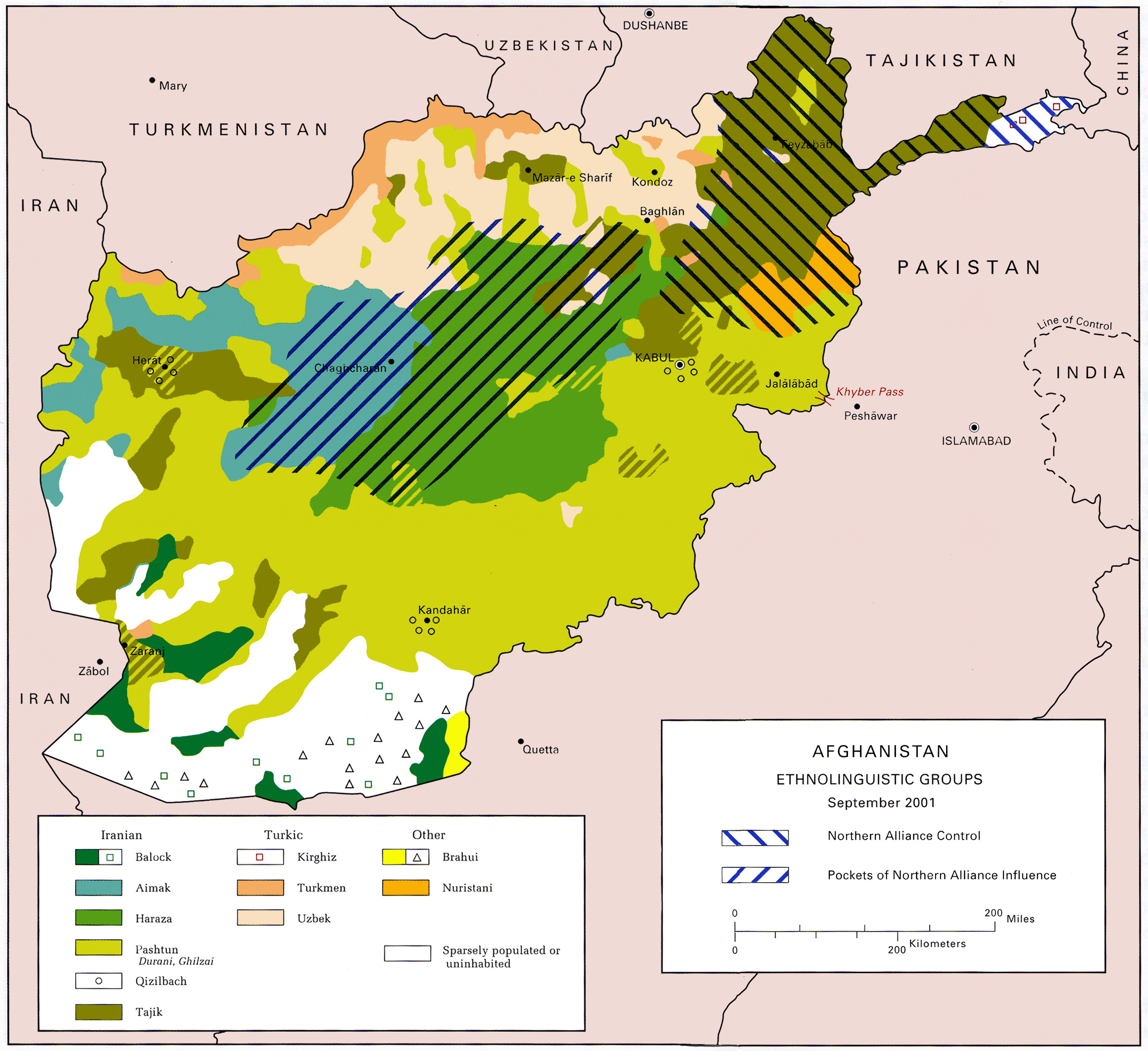 Bản đồ các nhóm dân tộc-ngôn ngữ ở Afghanistan (2001)