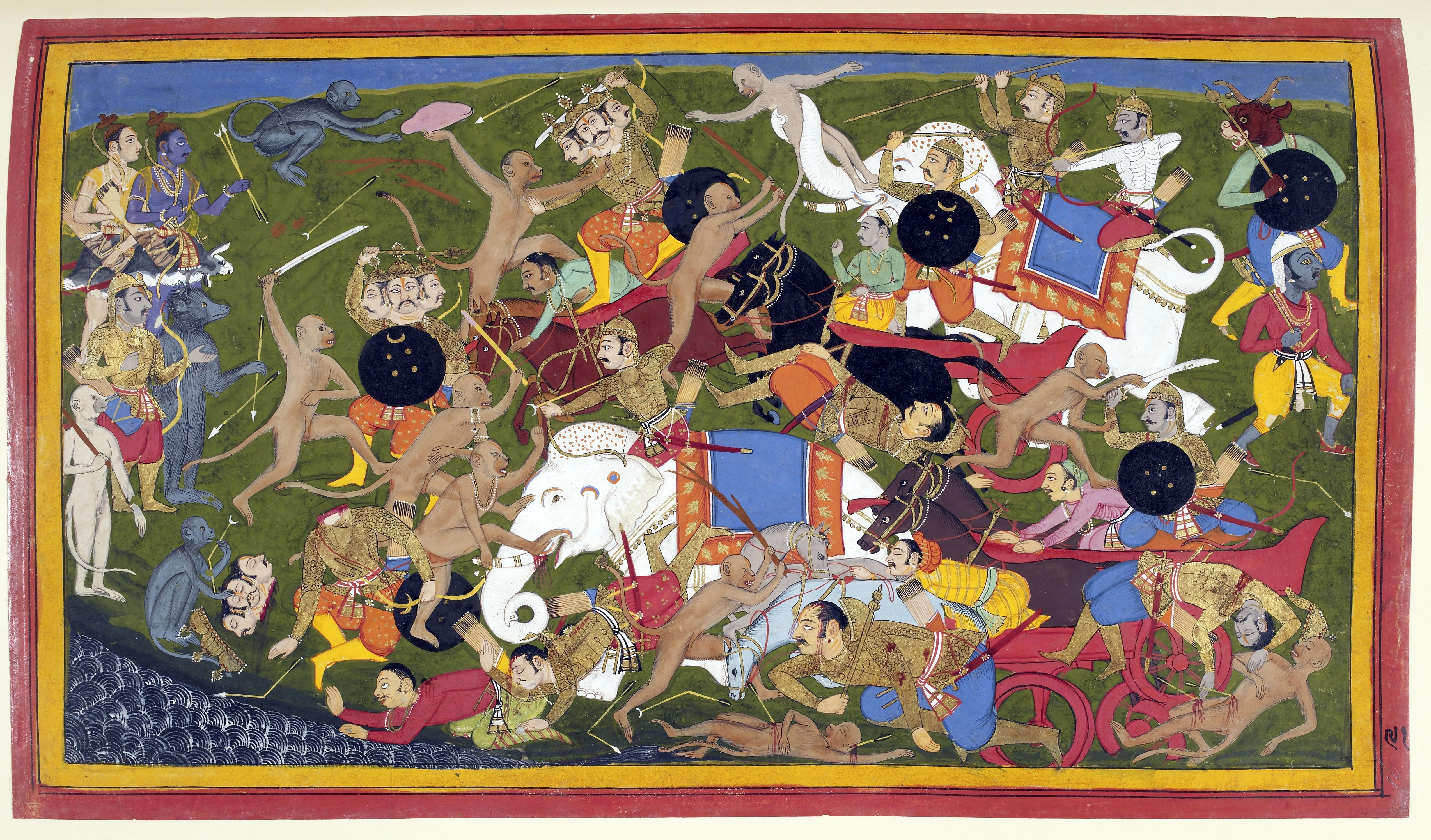 Manuscript illustration, circa 1650, of the Sanskrit epic Ramayana, composed in story-telling fashion circa 400 BCE-300 CE.