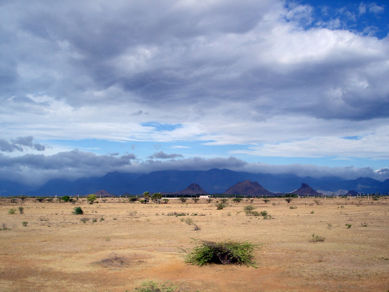 The Agasthyamalai range, constituting the southern end of the Western Ghats, as seen from the rain shadow region of the southwest monsoon in Tirunelveli, Tamil Nadu. Monsoons are vital for India's agriculture and water security.