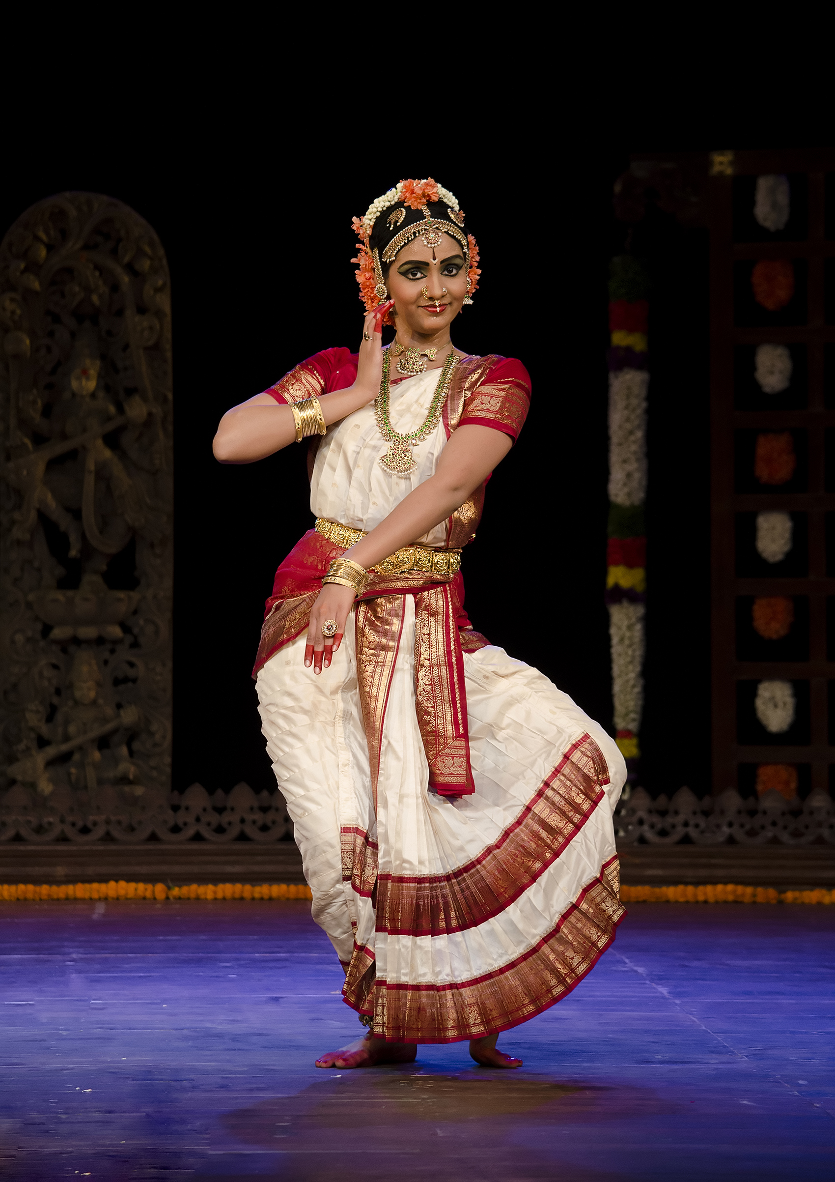 A Kuchipudi dancer. Kuchipudi is one of India's eight classical dance forms recognized by the Sangeet Natak Akademi, characterized by its graceful movements and expressive storytelling.