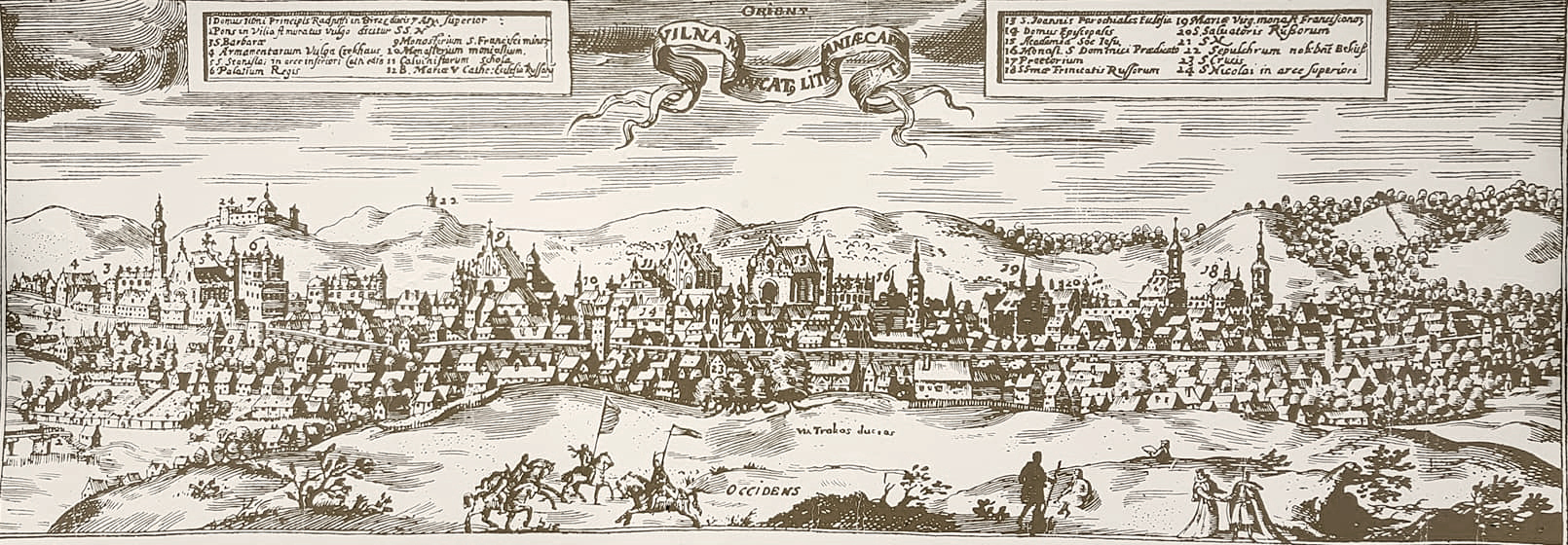 Panorama of Vilnius in 1600, a major city in the Polish-Lithuanian Commonwealth.