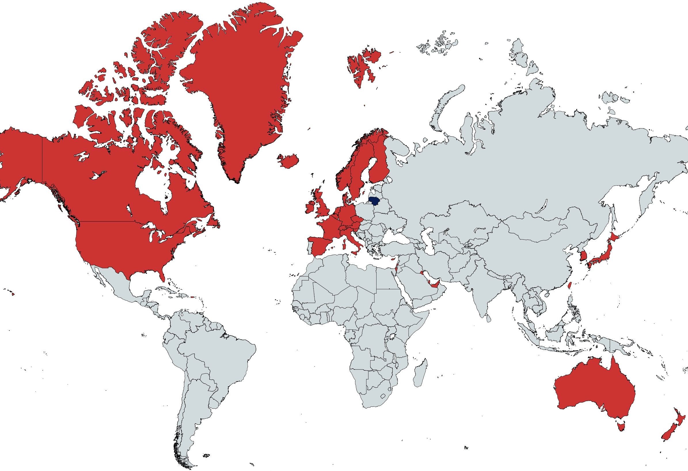 Lithuania's GDP per capita compared to the rest of the world in 2022, indicating its relative economic standing.