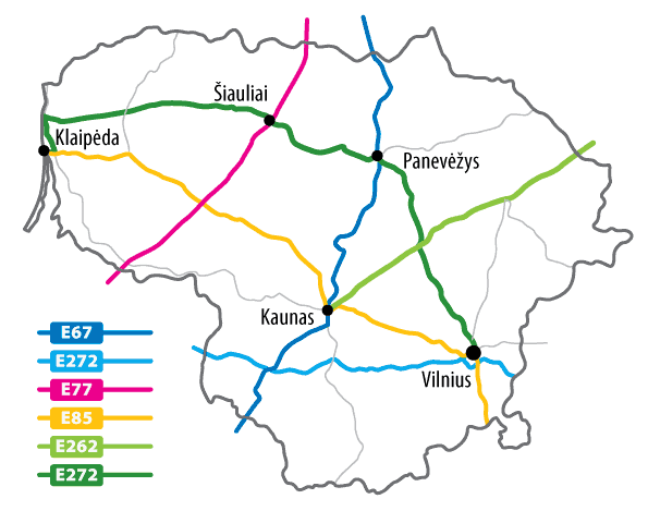 Major highways in Lithuania, part of the extensive road network connecting the country domestically and internationally.