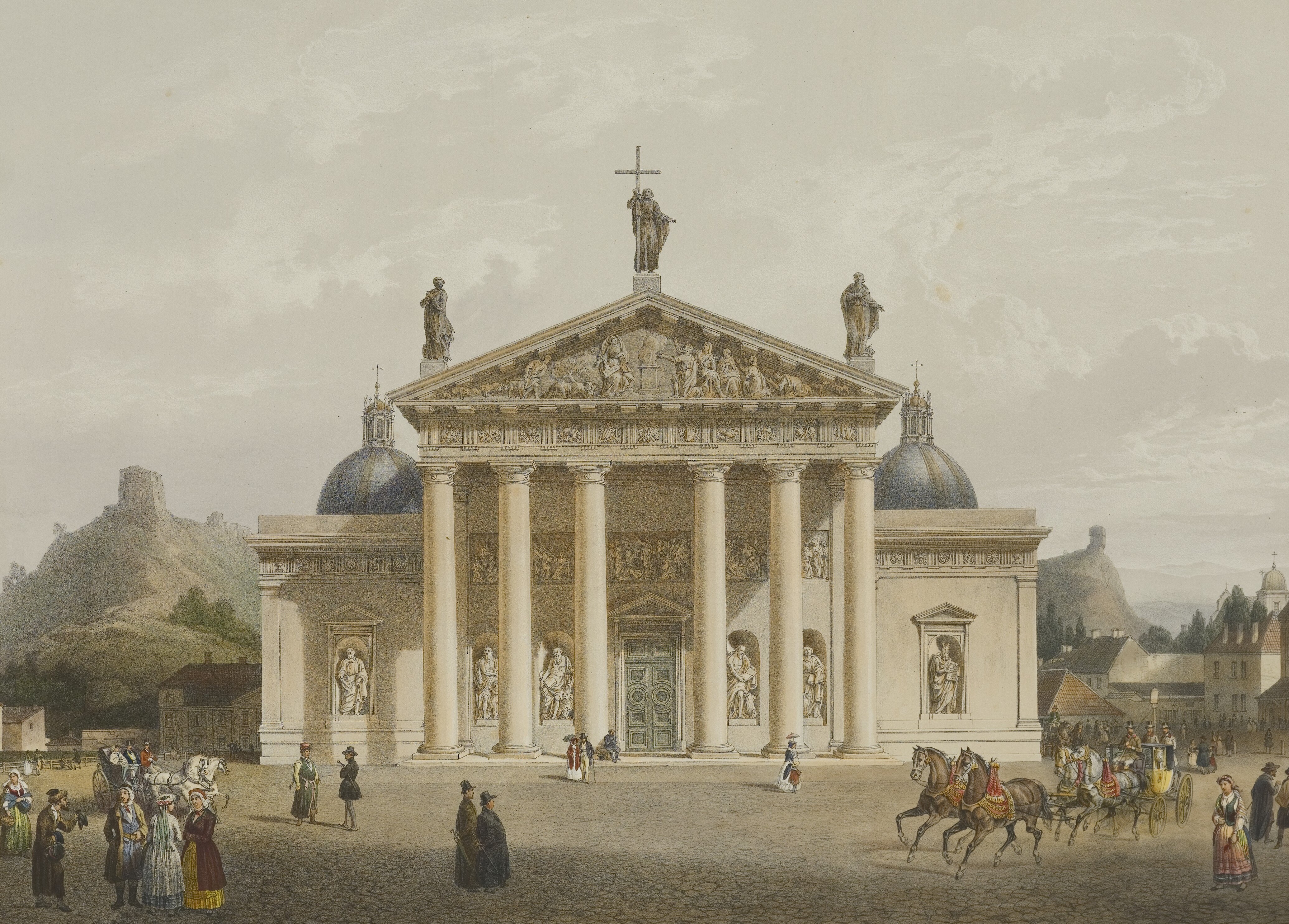 Vilnius Cathedral, a prime example of Neoclassical architecture in Lithuania, designed by Laurynas Gucevičius.