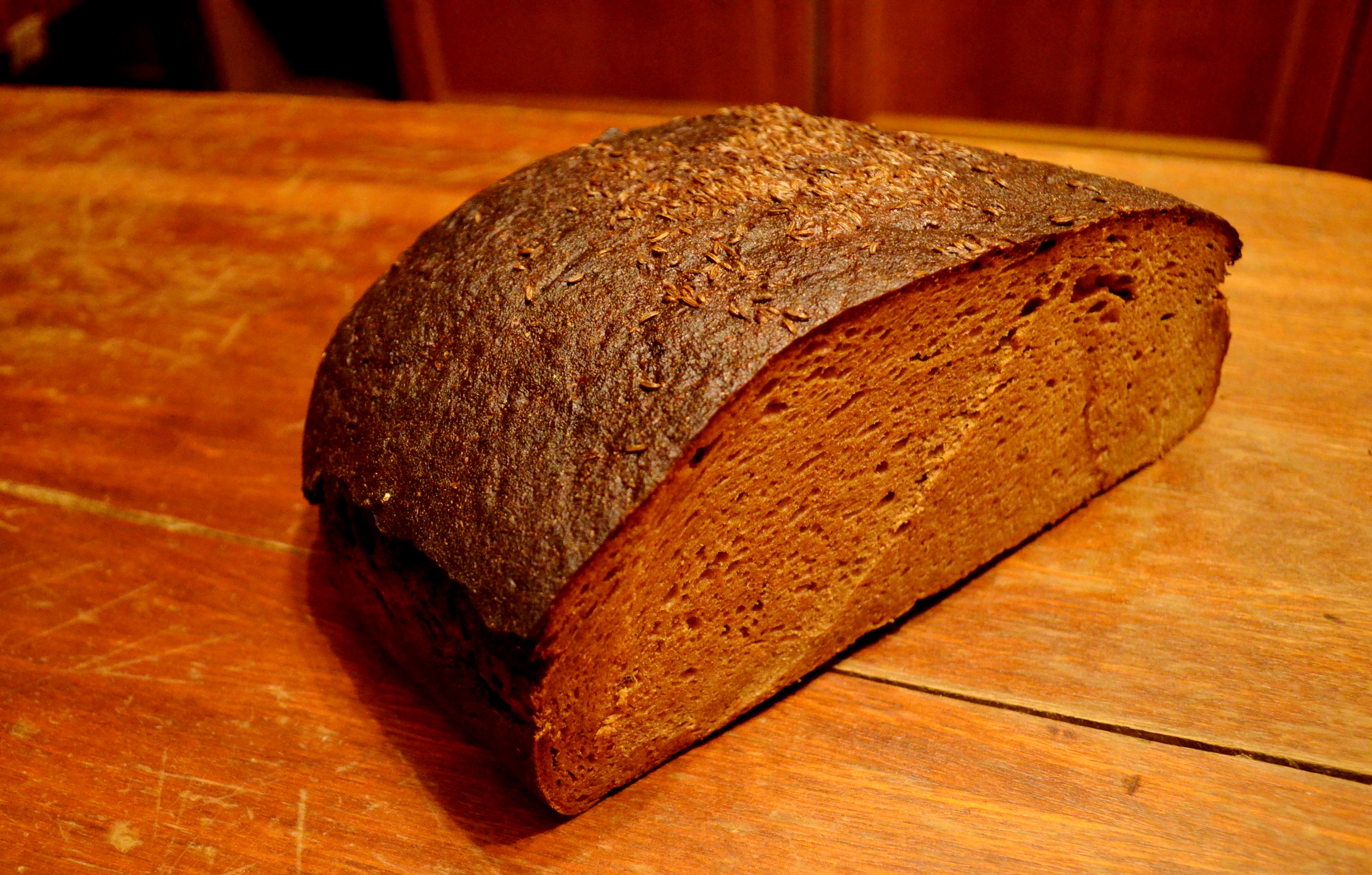 Lithuanian dark rye bread (juoda duonajuoda duonaLithuanian), a staple of the national cuisine.
