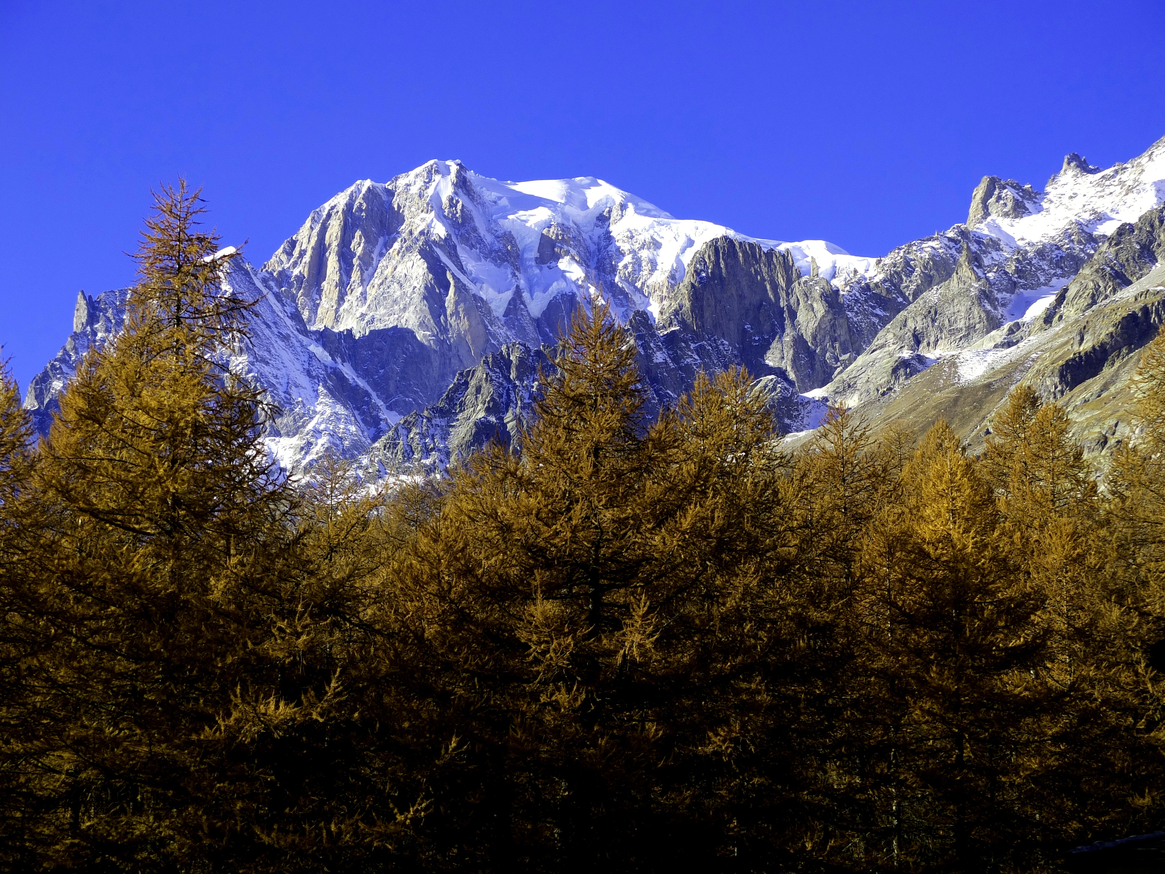 Mont Blanc (Monte Bianco) in the Aosta Valley, the highest point in Italy and the Alps, and a major feature of the Alpine topography bordering France.