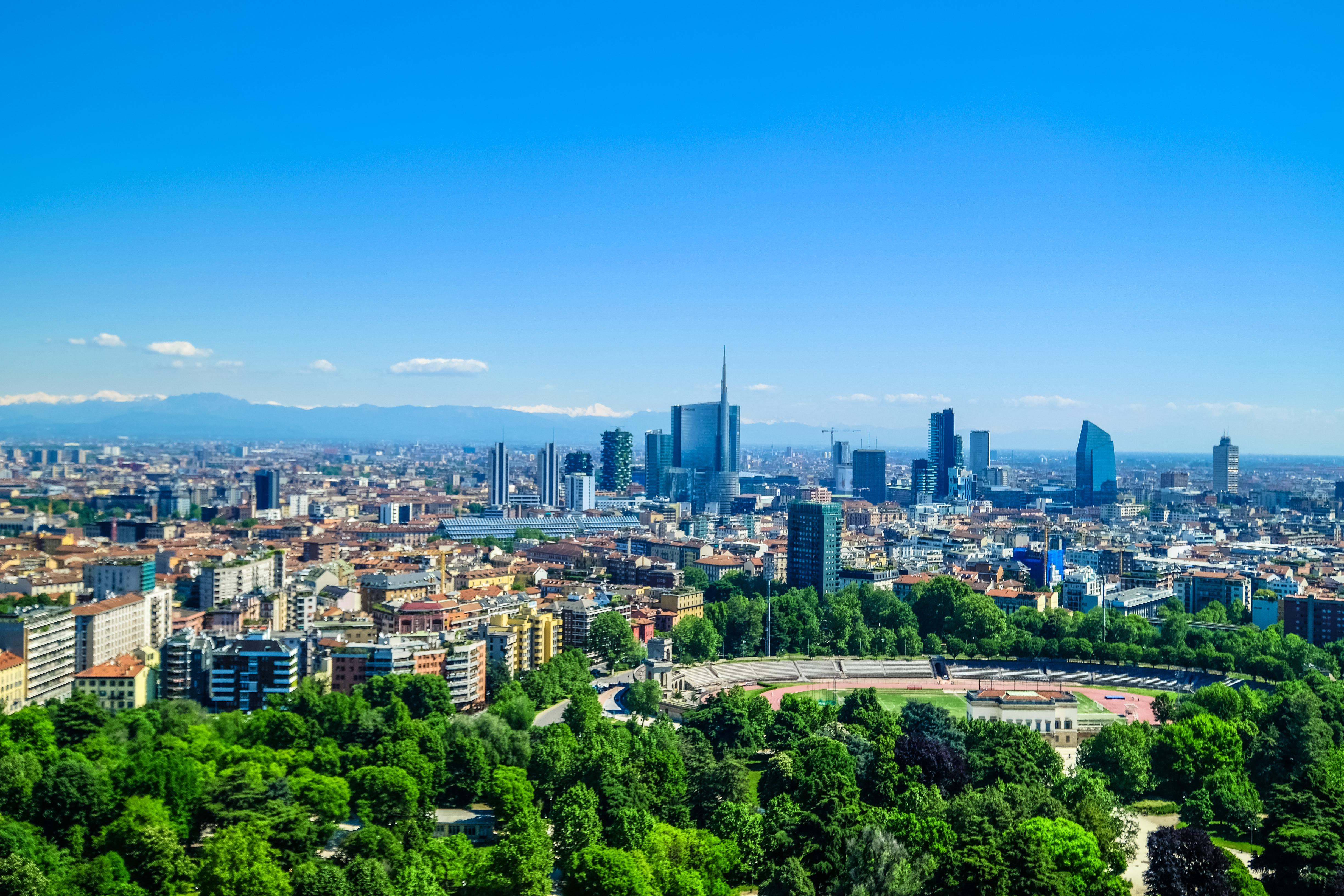 The Porta Nuova business district in Milan, Italy's financial and fashion capital, symbolizing its modern industrial and service sectors.
