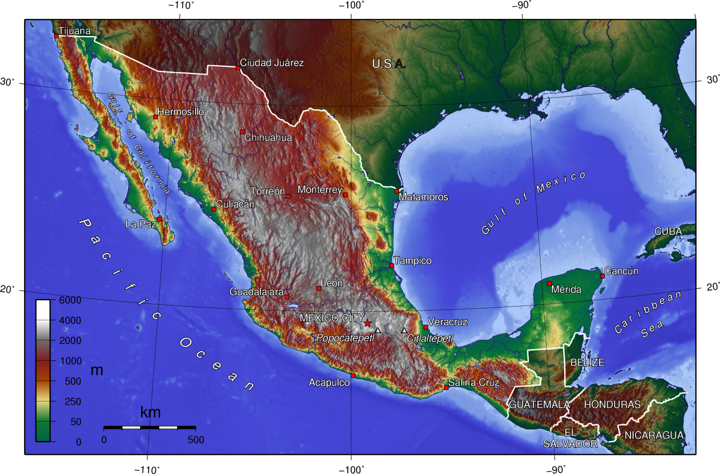 Bản đồ địa hình của México