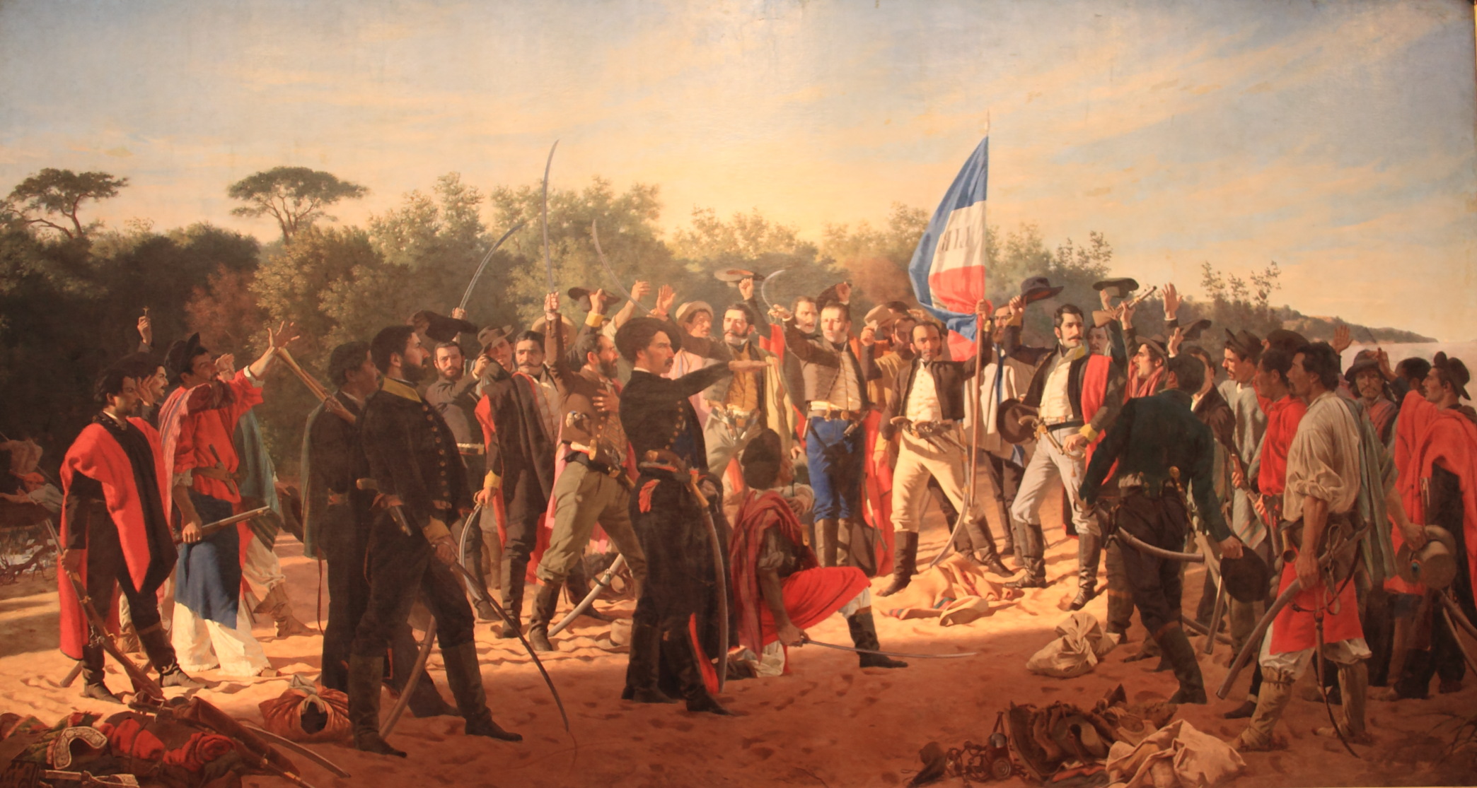 The Oath of the Thirty-Three Orientals in 1825, a key event leading to the Cisplatine War and Uruguay's independence. Painting by Juan Manuel Blanes.