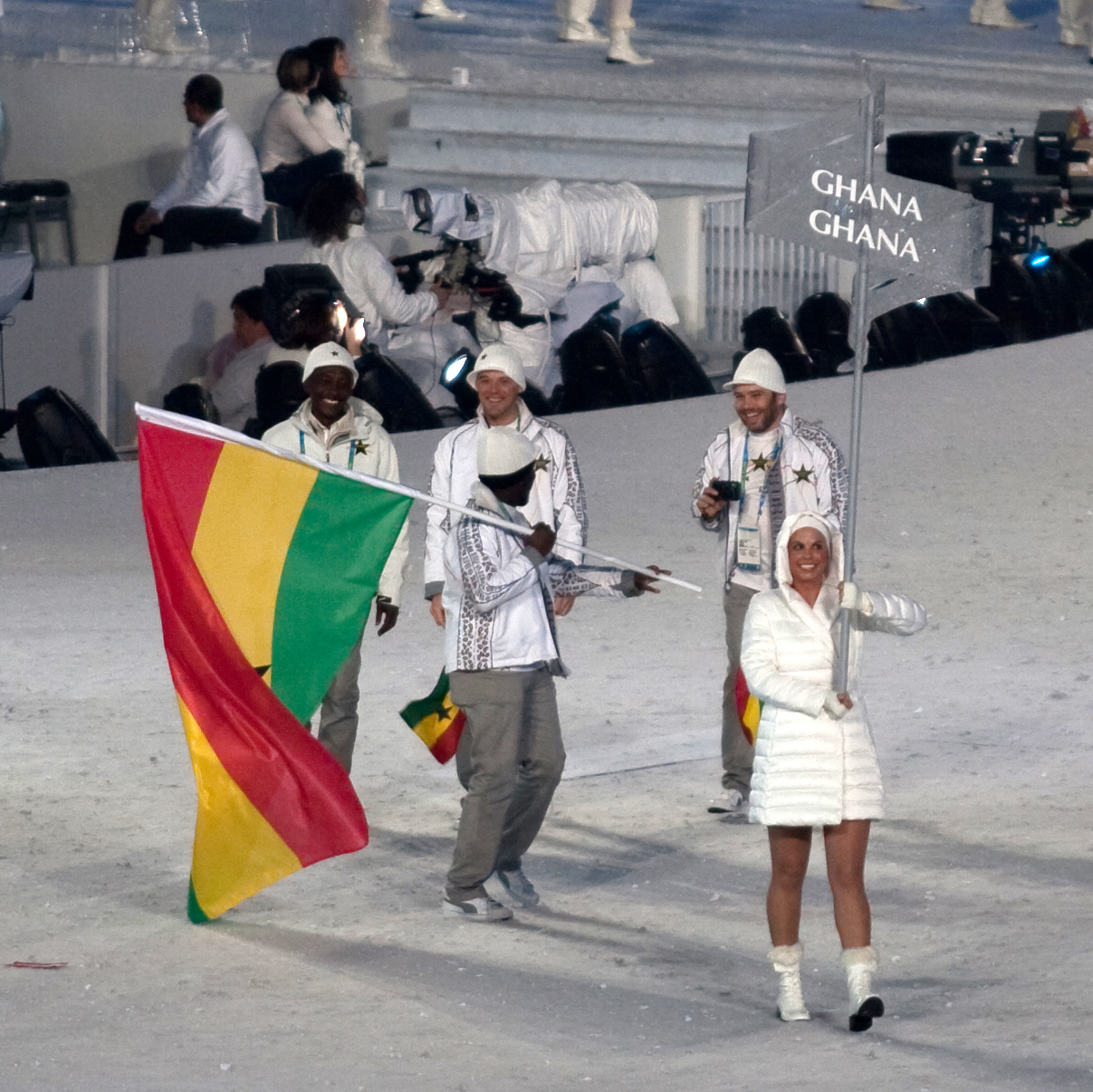 Tim Olimpiade olahraga musim dingin Ghana pada upacara pembukaan Olimpiade Musim Dingin 2010