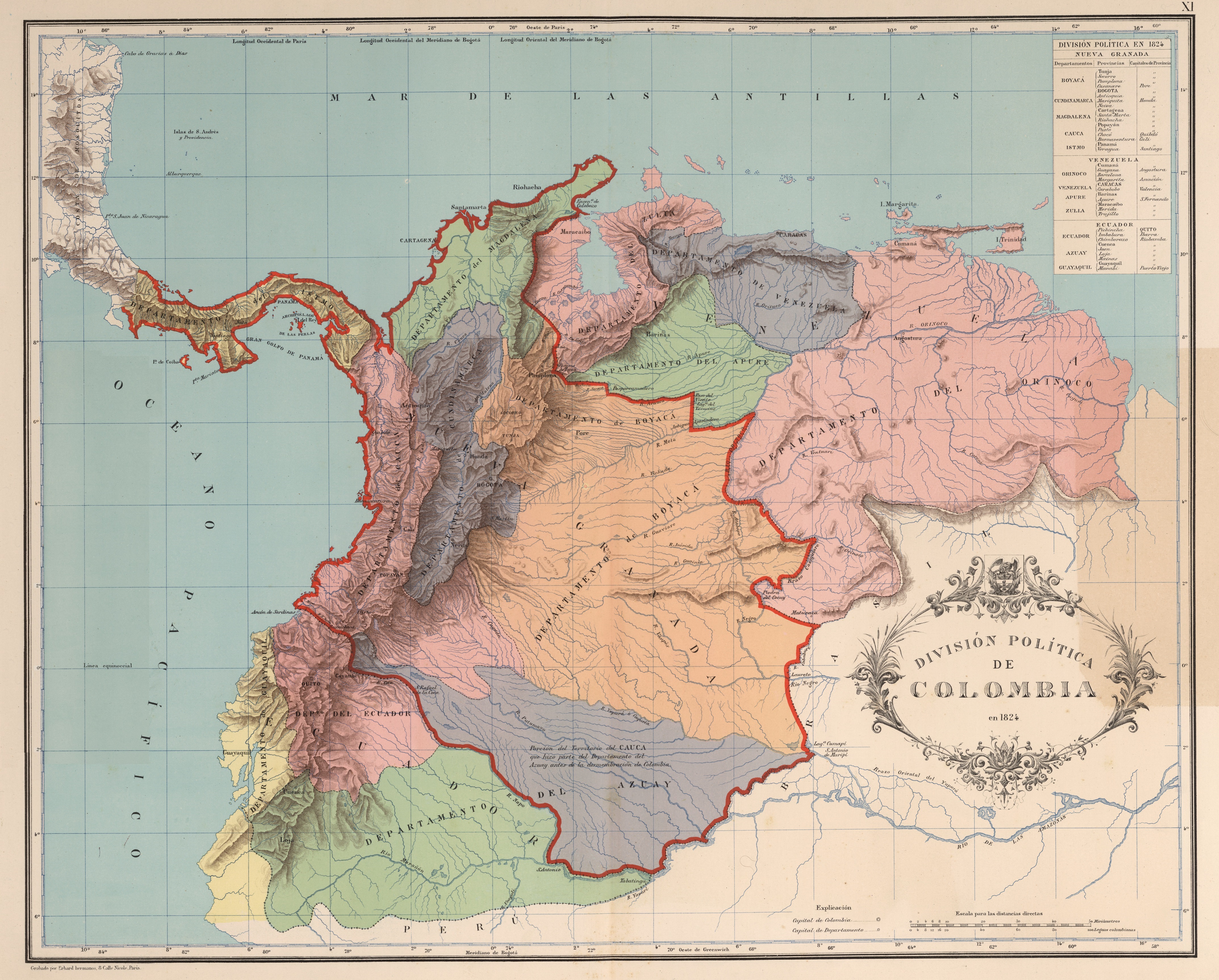The departments of Gran Colombia in 1824