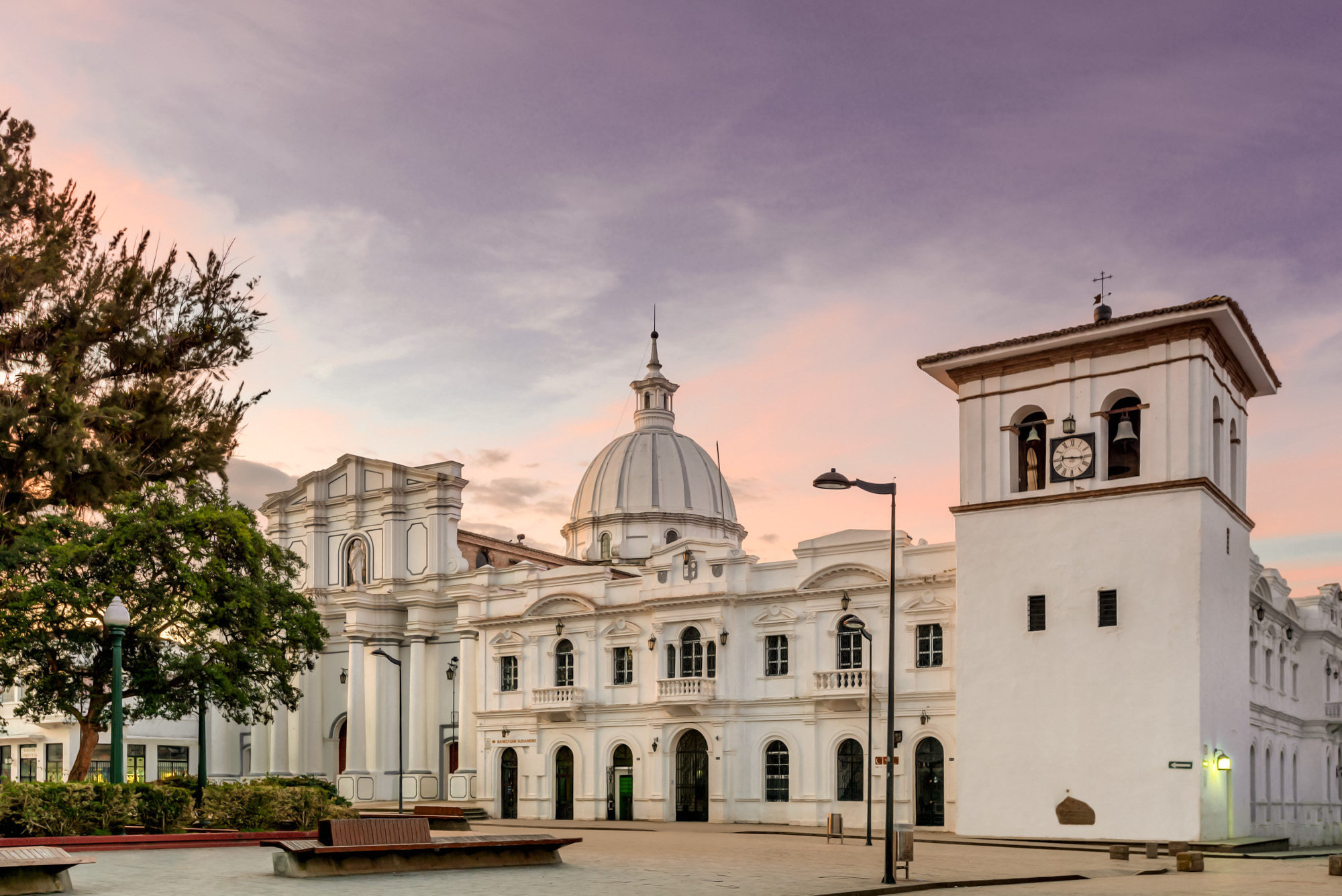 Colonial Popayán main plaza, Cauca Department. Popayán's 