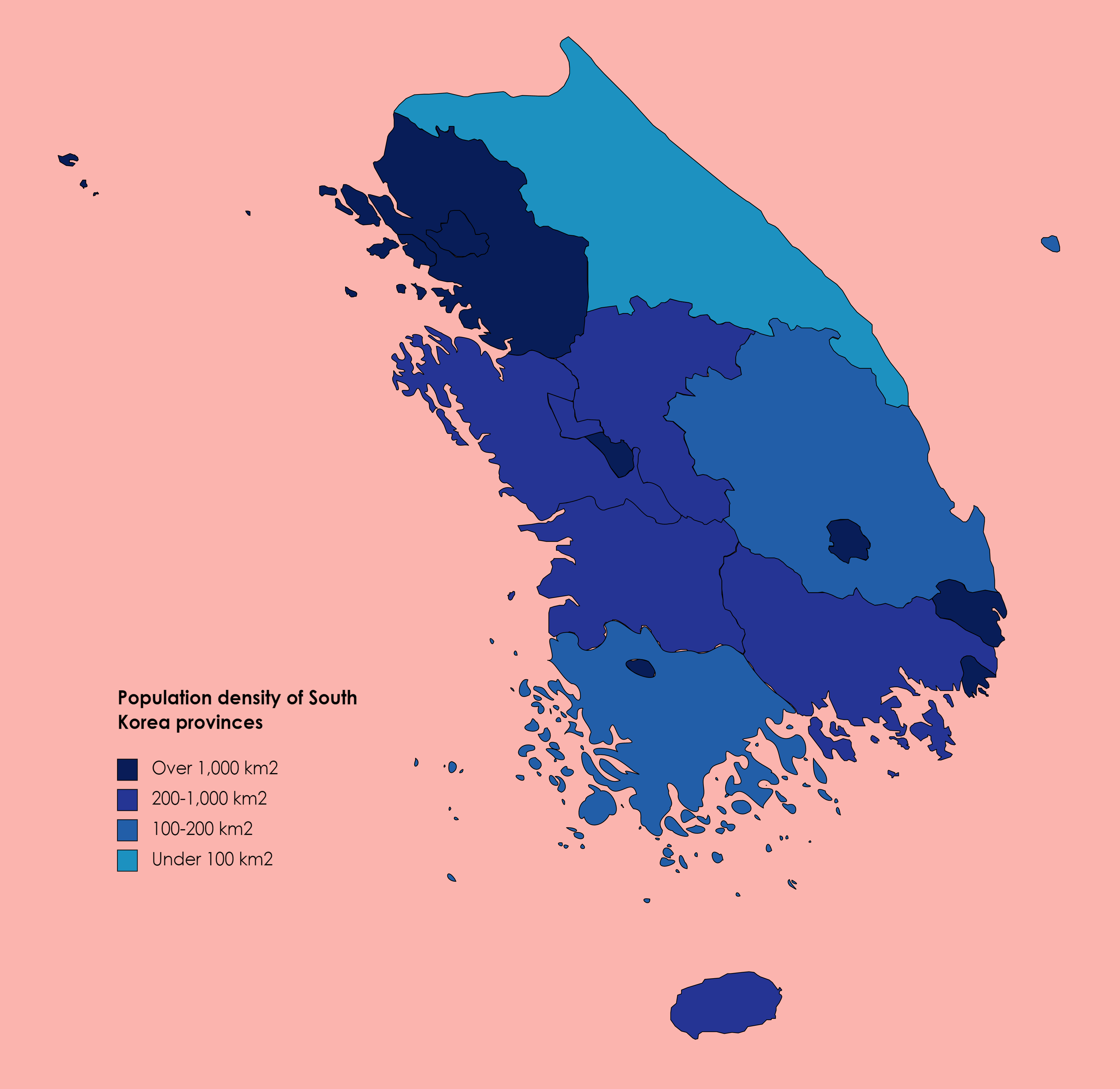 Kepadatan penduduk provinsi-provinsi Korea Selatan