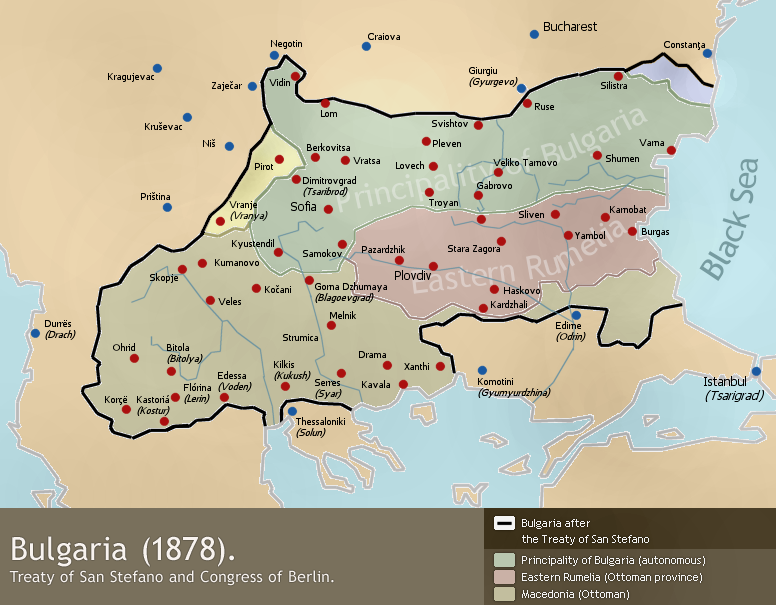 Perbatasan Bulgaria menurut Perjanjian San Stefano awal