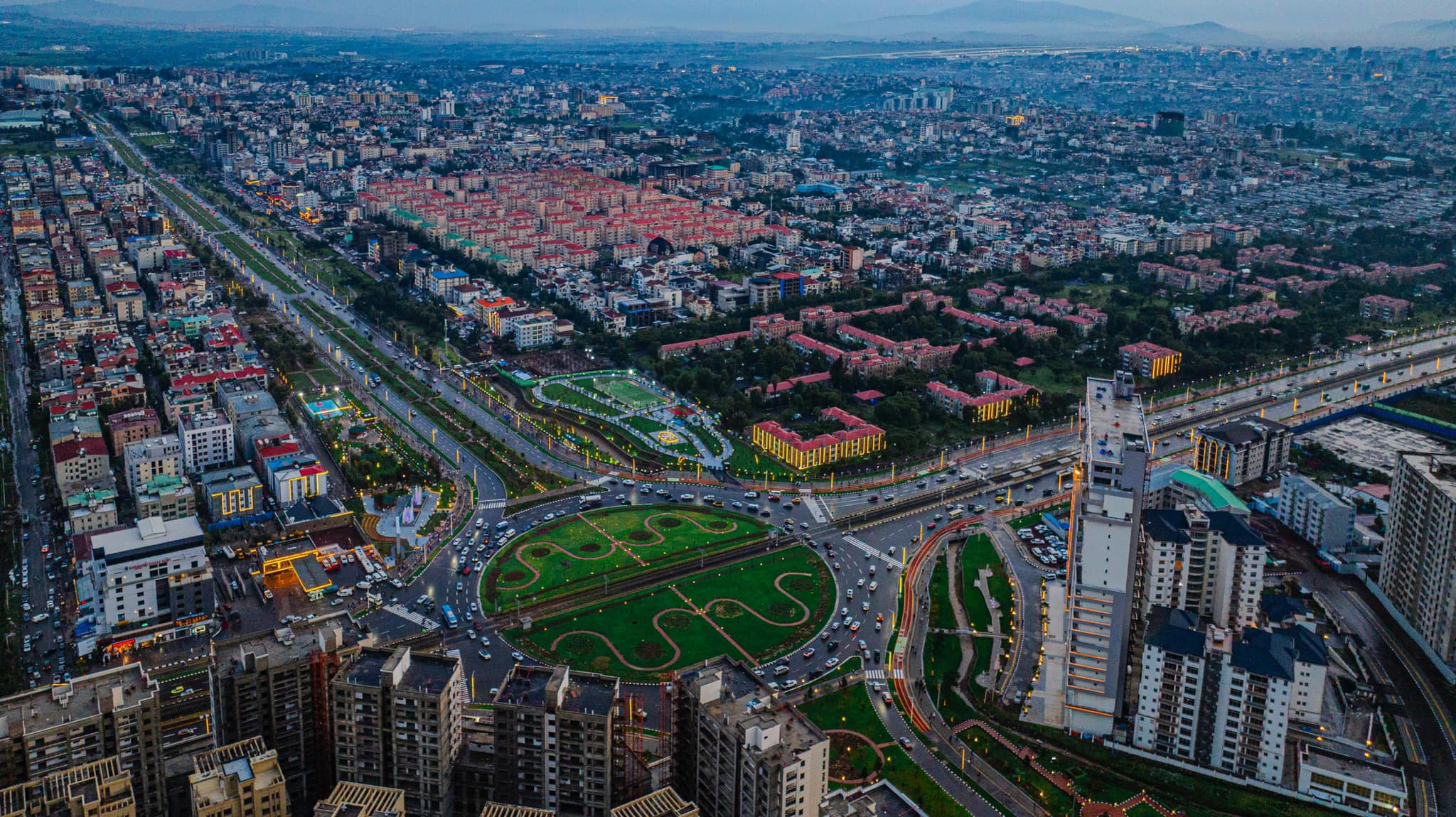 Addis Ababa seen from the air, 2024. Urban areas generally have better food access than rural regions prone to drought and conflict.