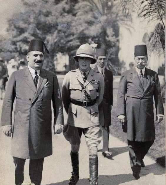 King Fuad I of Egypt (center) with Edward, Prince of Wales (left), in 1932. Fuad I became Sultan and later King during the transition from British protectorate to nominal independence.