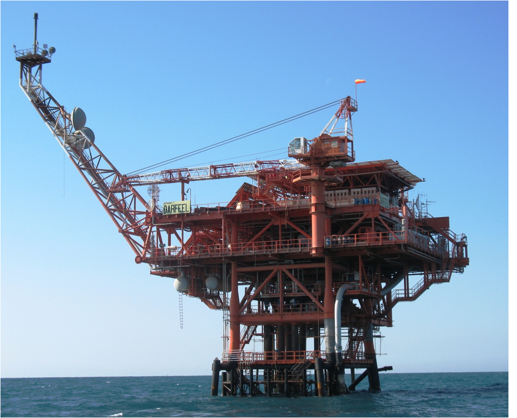An offshore platform in the Darfeel Gas Field, illustrating Egypt's natural gas production capabilities.