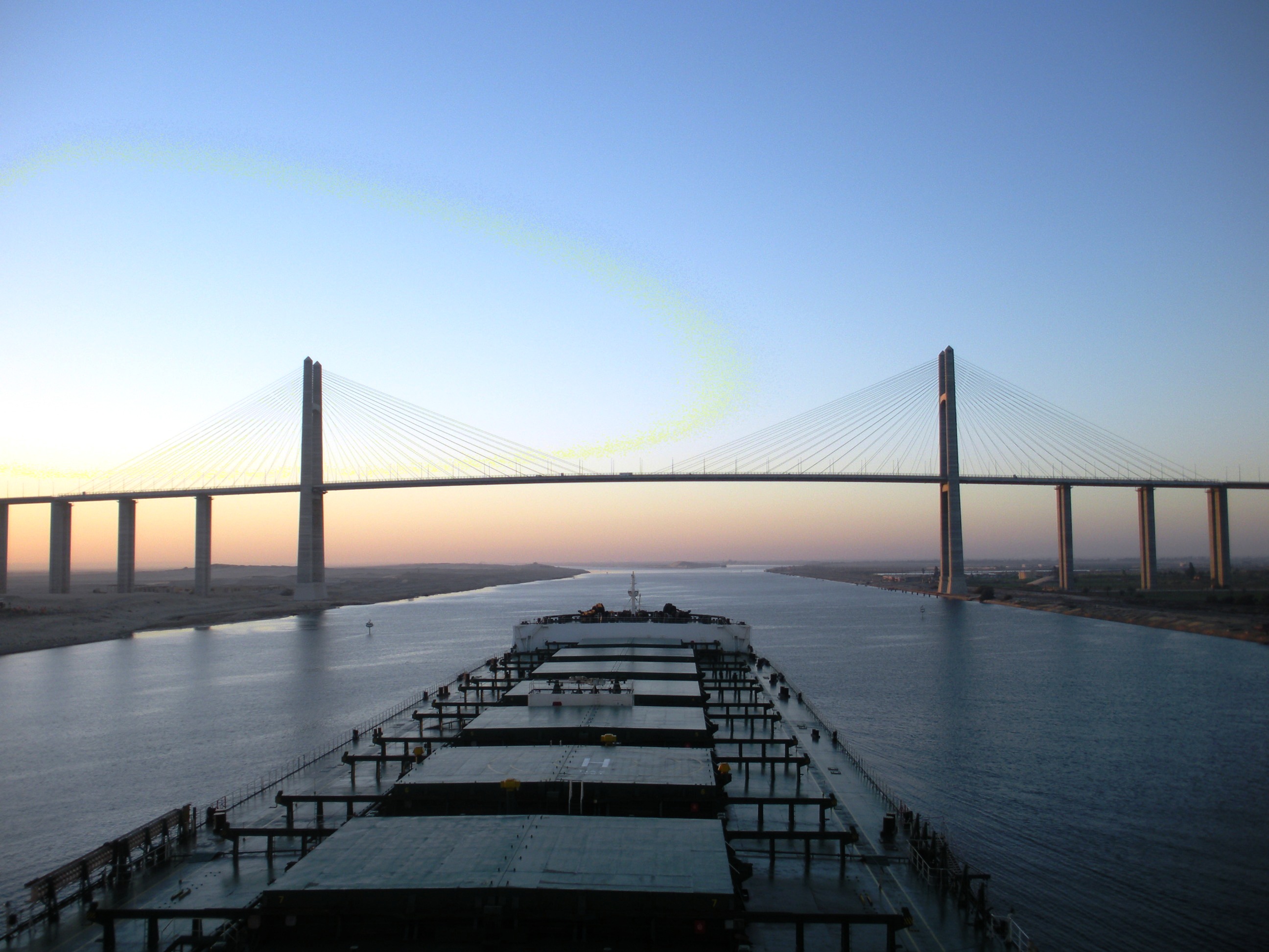 The Suez Canal Bridge, also known as the Egyptian-Japanese Friendship Bridge, facilitating road transport over this critical waterway.